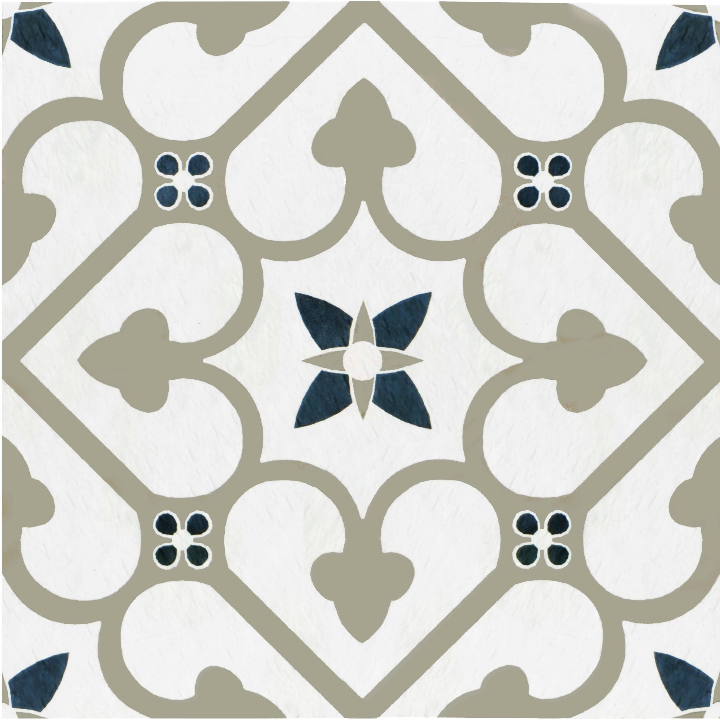 Clover Pattern Blue and Grey 12-Inch Peel and Stick Vinyl Floor Tiles