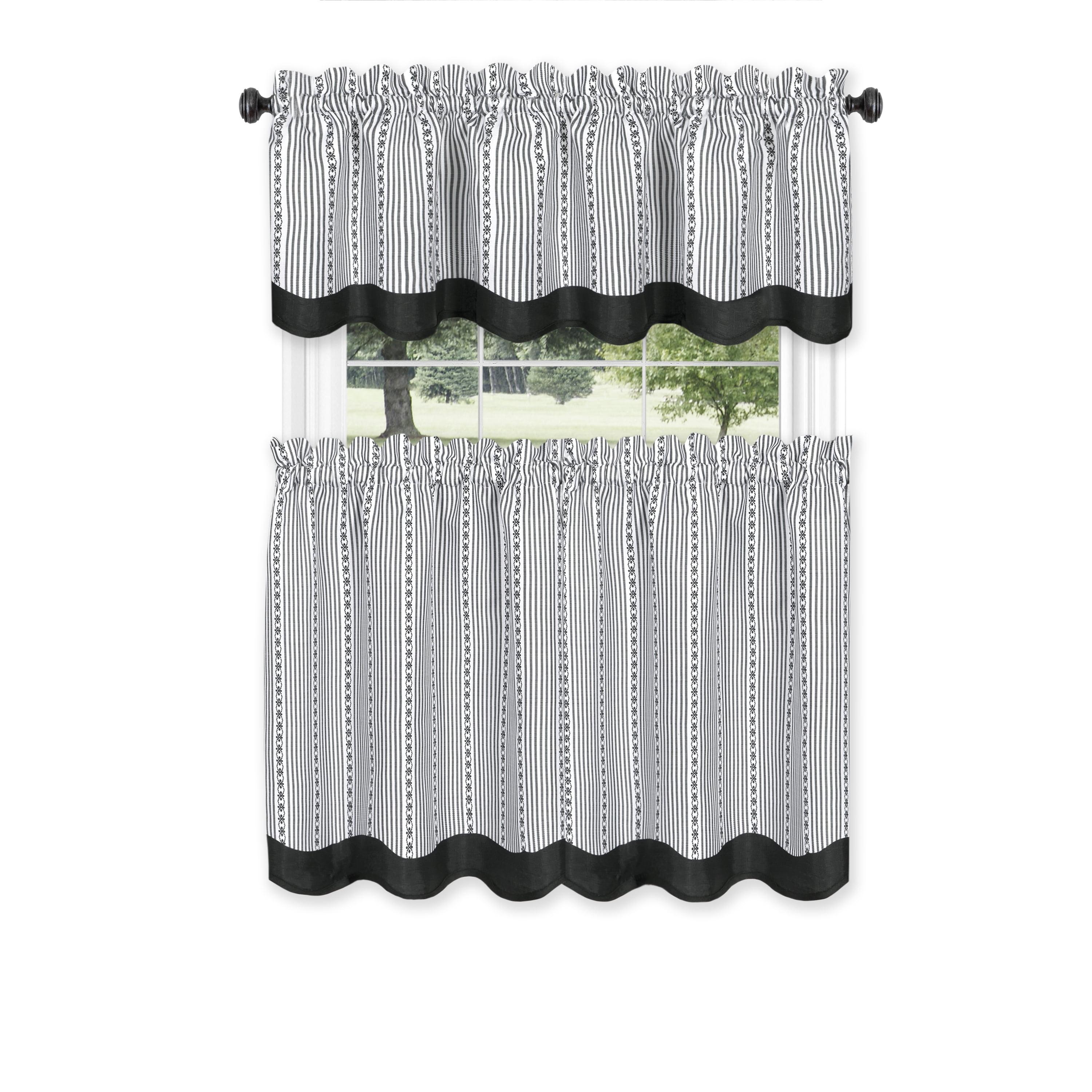 Black and White Polyester Tier Curtain and Valance Set