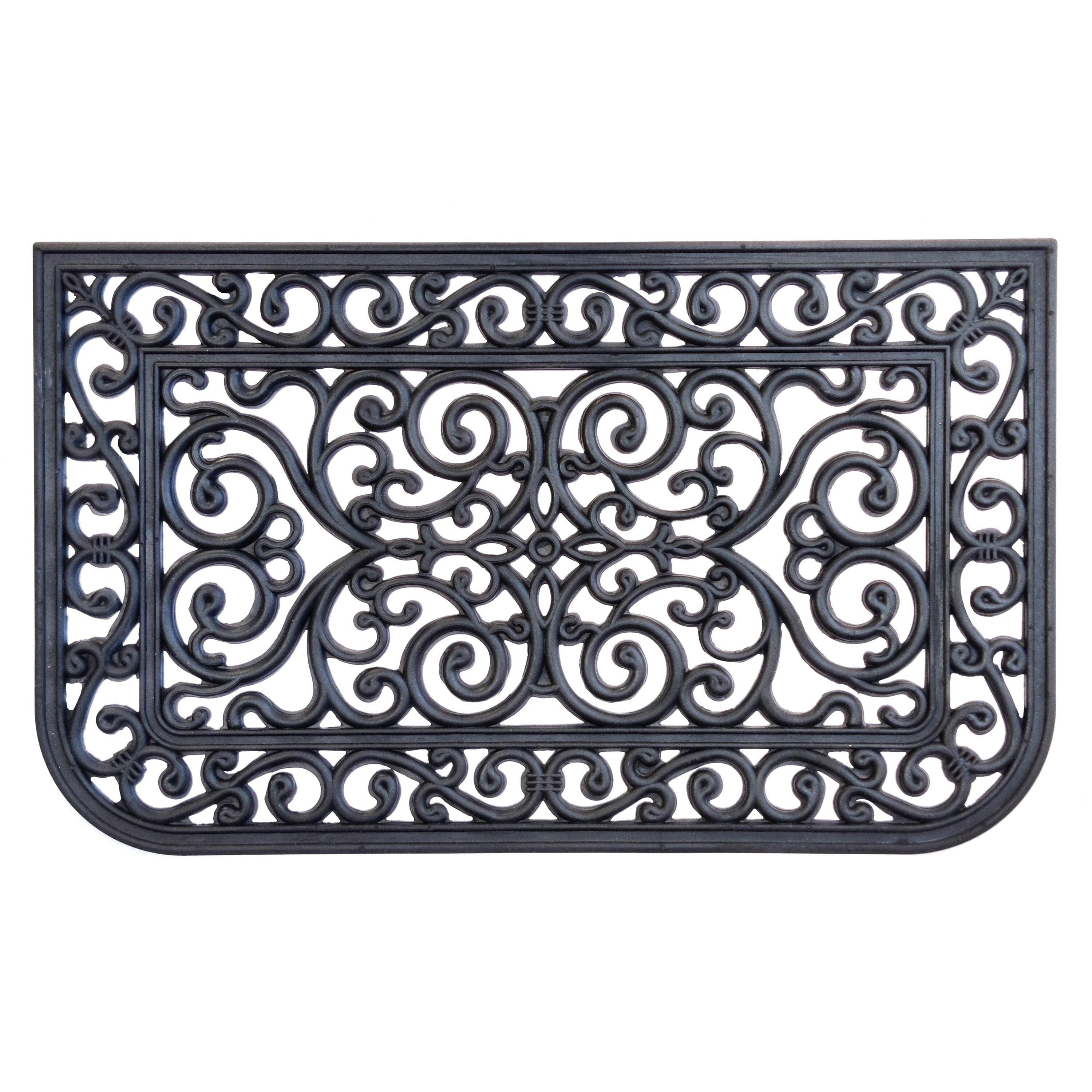 Tuscany Black Wrought Iron Rubber Outdoor Doormat 18x30