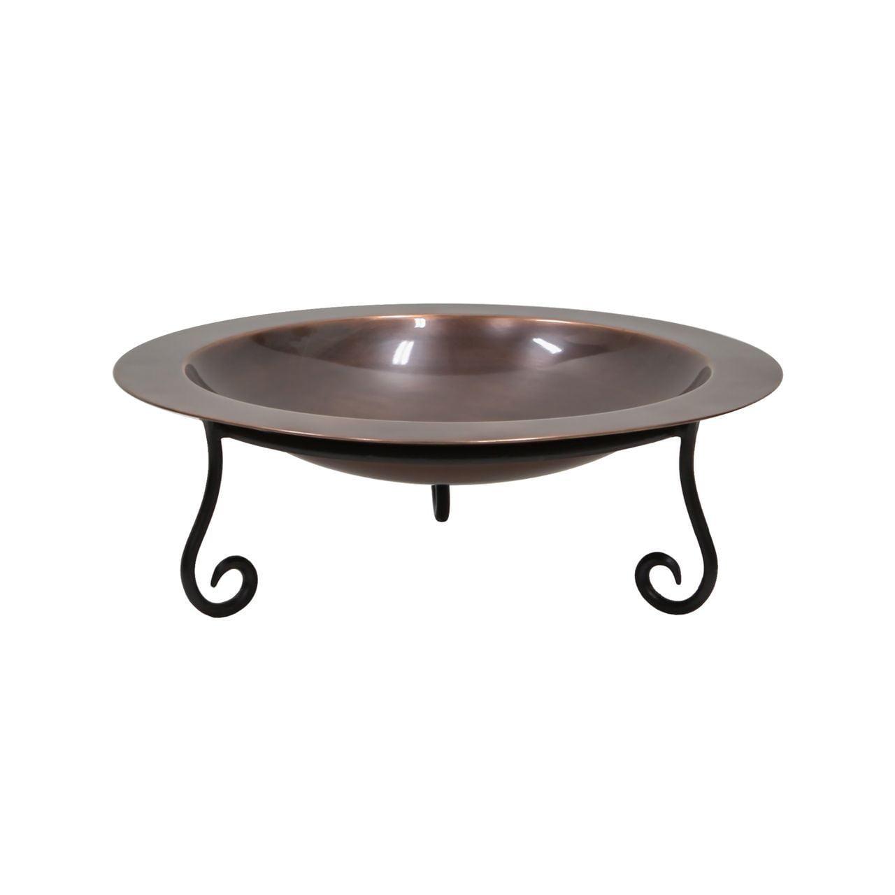 18" Antique Copper Birdbath with Wrought Iron Stand