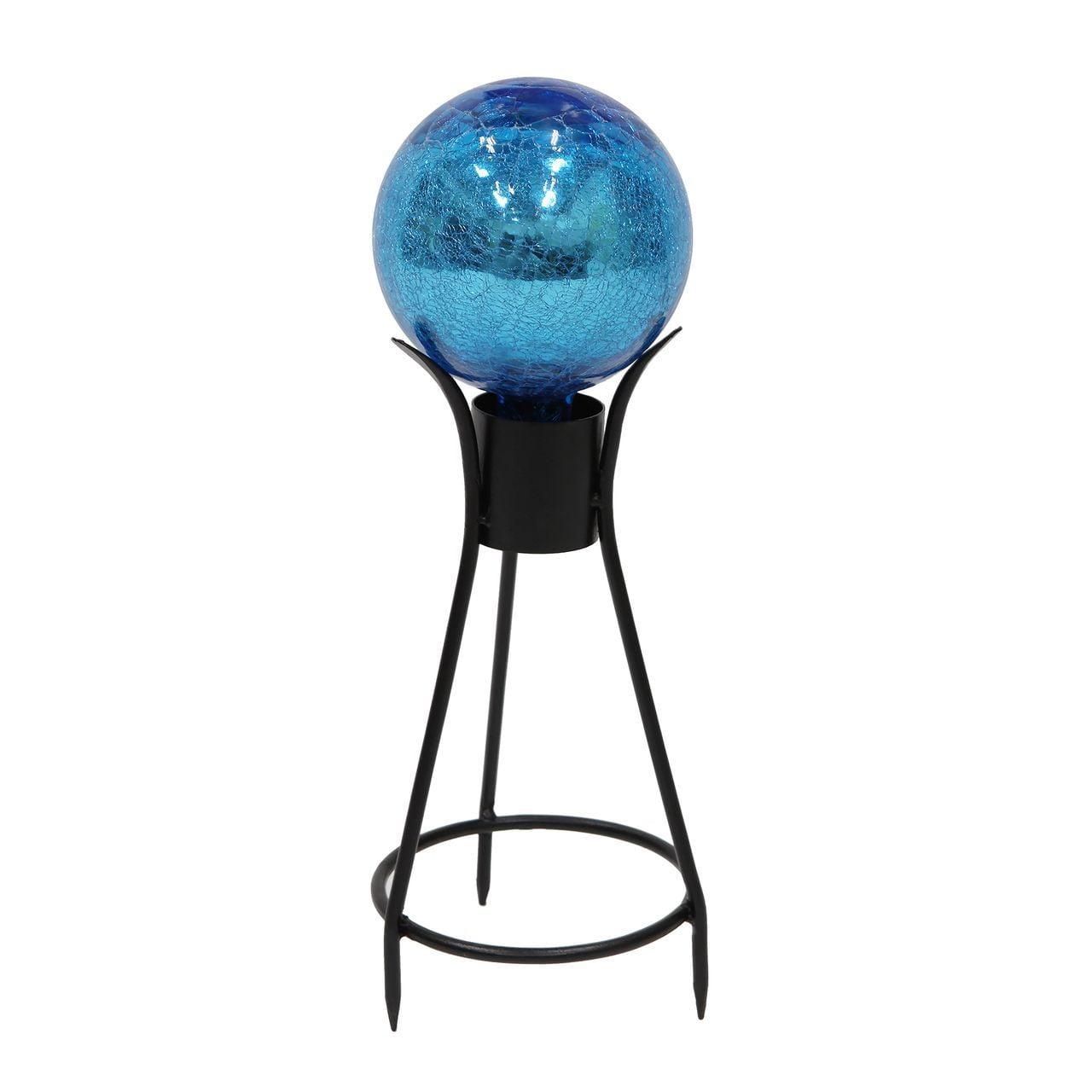 Teal Crackle Glass Gazing Globe with Black Iron Stand