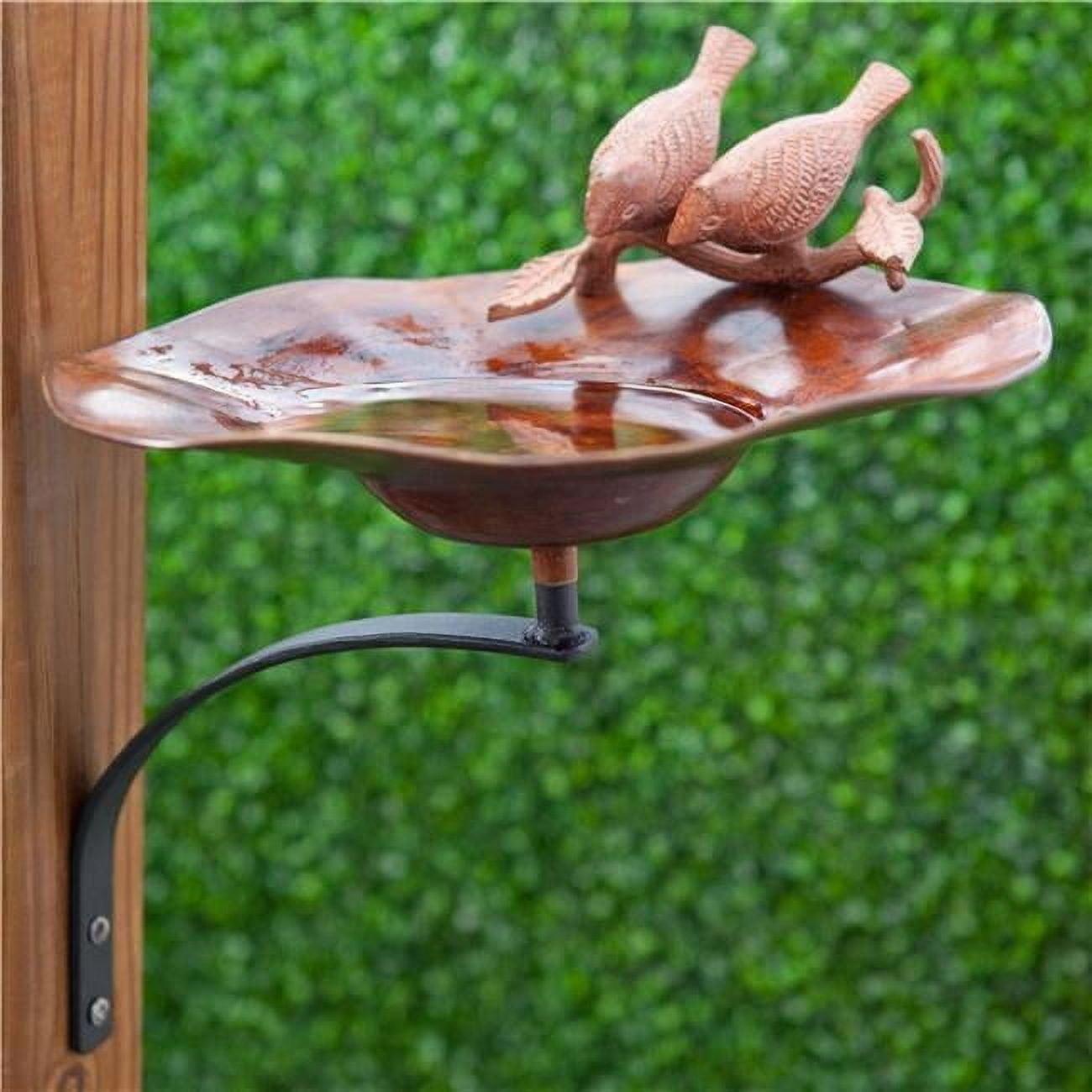 Ophelia & Co. Antiqued Birdbath w/ Birds with Rail Mount Bracket