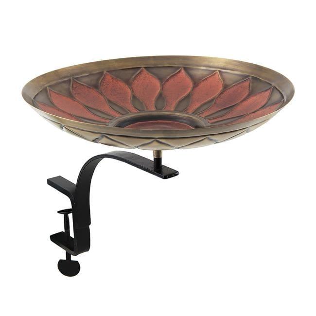 14" Wide Brass Red African Daisy Birdbath with Rail Mount Bracket Antique and Patina Finish - Achla Design