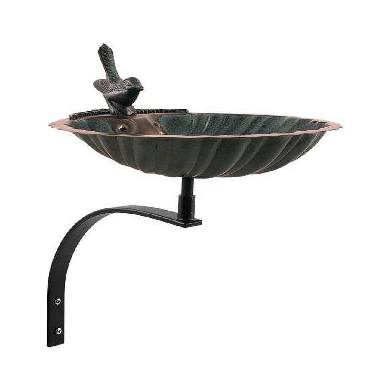 Verdigris Scalloped Shell Bird Bath with Wall Bracket