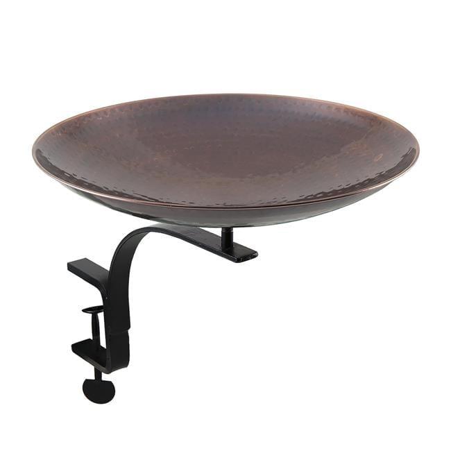 Burnt Copper 15" Hammered Birdbath with Rail Mount Bracket