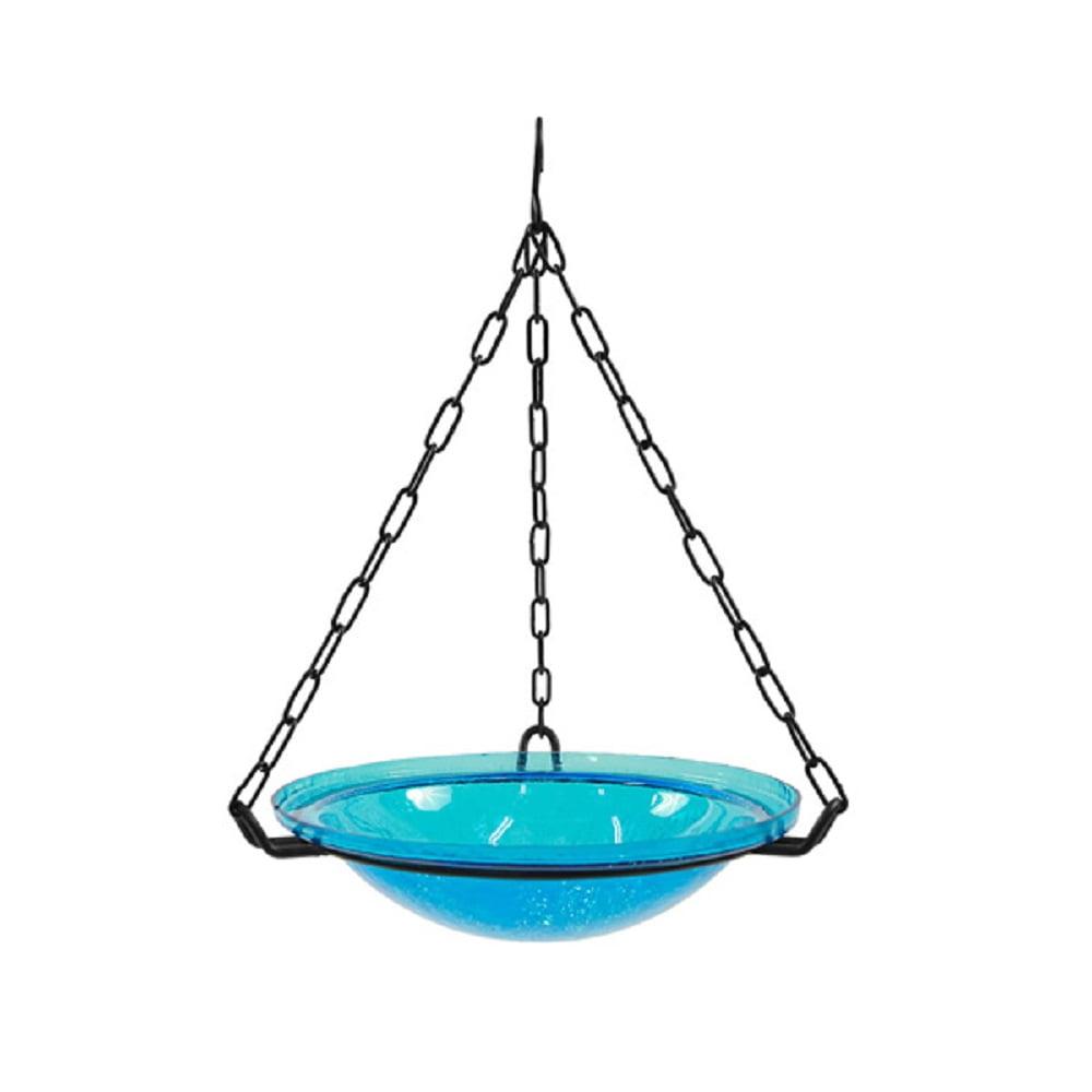 6"  Reflective Crackle Glass Birdbath Bowl with Short Stand II Teal Blue - Achla Designs