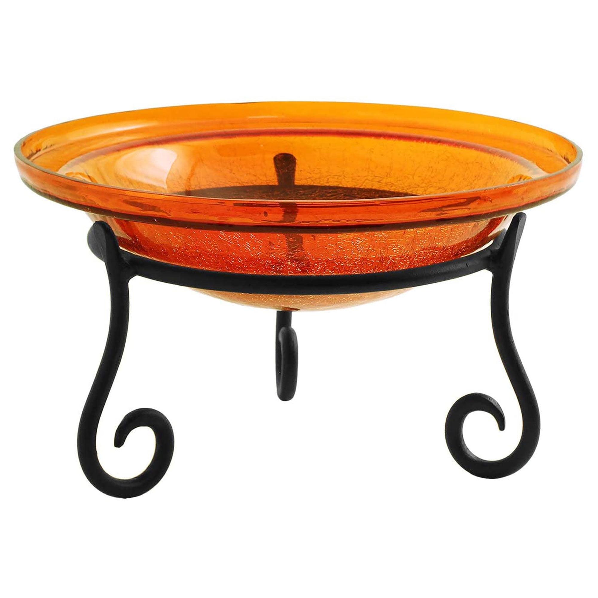 7" Reflective Crackle Glass Birdbath Bowl with Short Stand - Achla Designs: Weather-Resistant & Freestanding