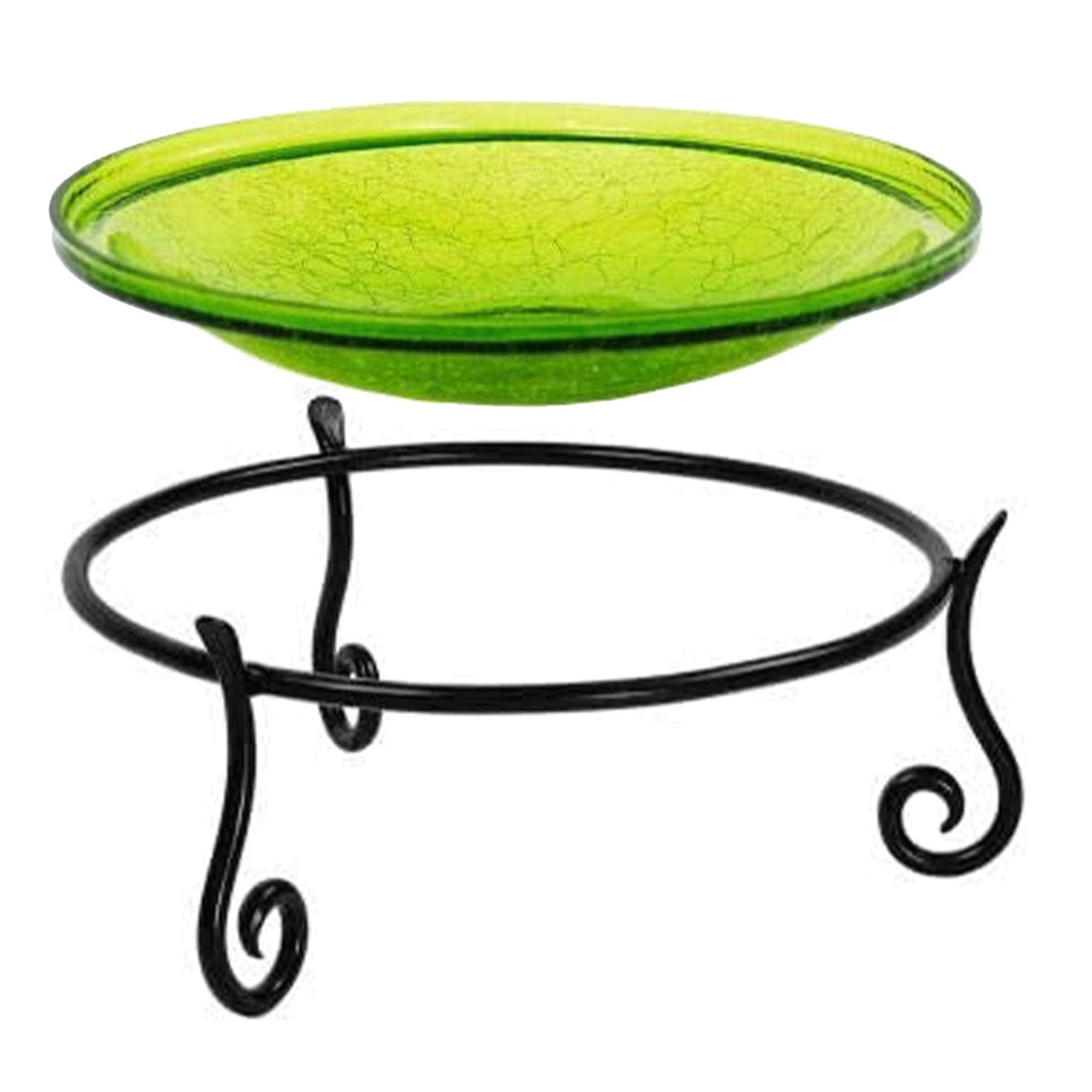 6" Reflective Crackle Glass Birdbath Bowl with Short Stand II Fern Green - Achla Designs: Weather-Resistant, Tabletop Decor