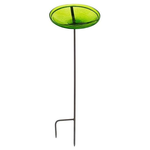 Winston Porter Crackle Glass Birdbath Bowl with Stake, 14-in