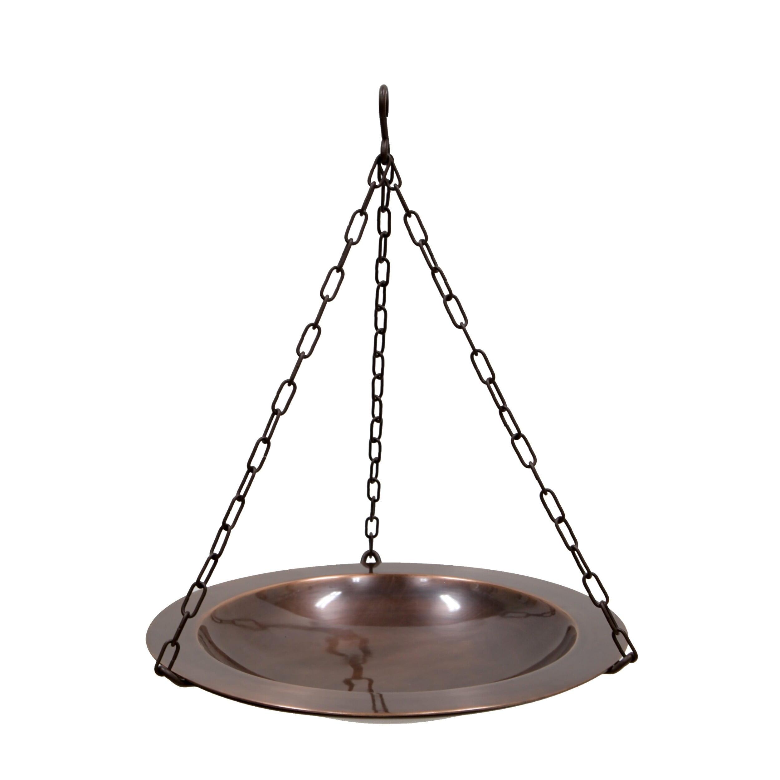 18" Antique Copper Hanging Birdbath with Wrought Iron Hanger