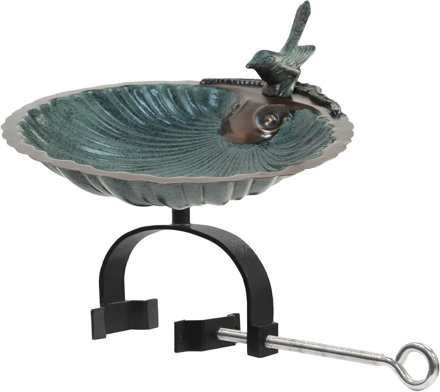 Achla Designs 201-1013B Scallop Shell Rail Bracket Birdbath, Antique Brass Plated