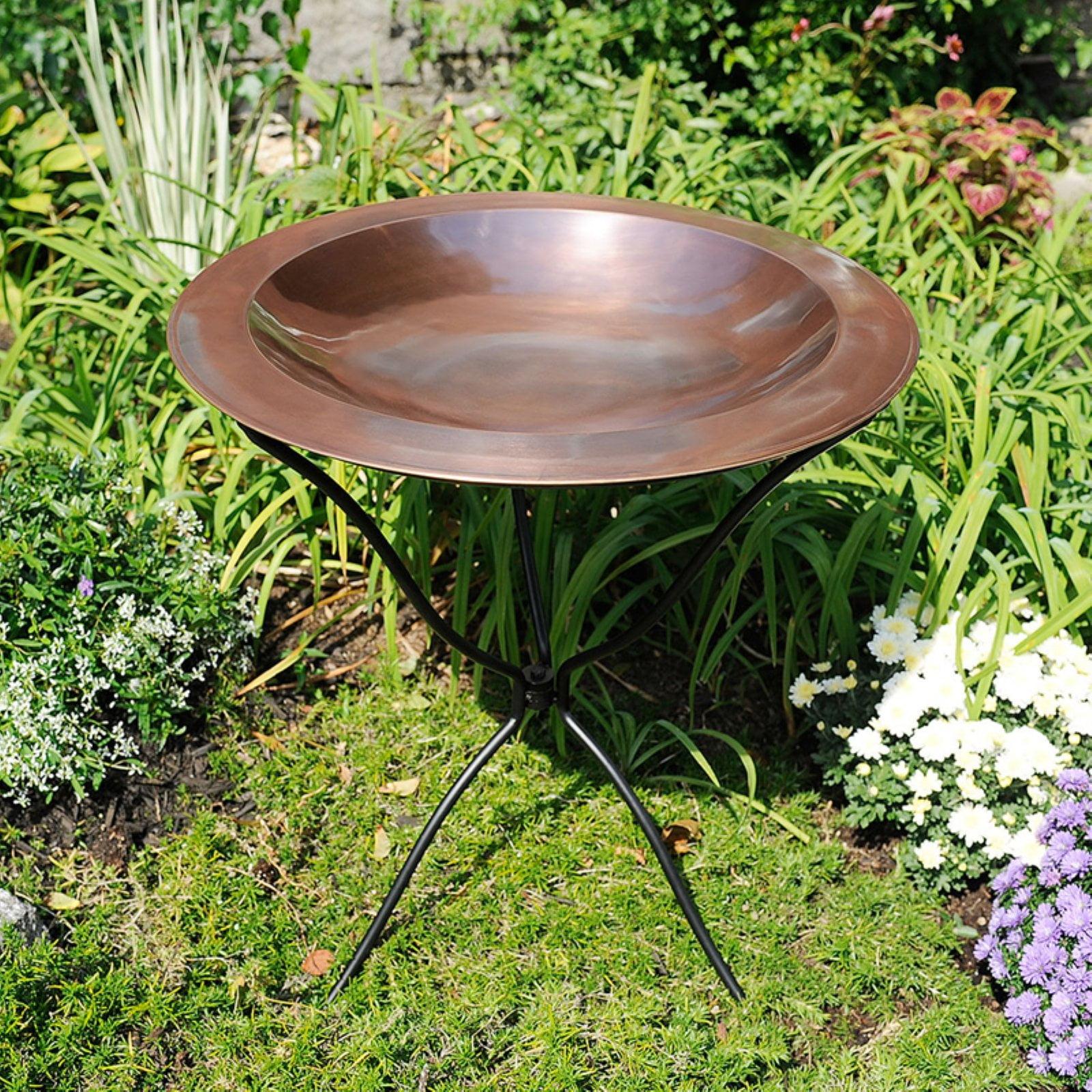 Large Antique Copper Metal Birdbath Bowl with Stand