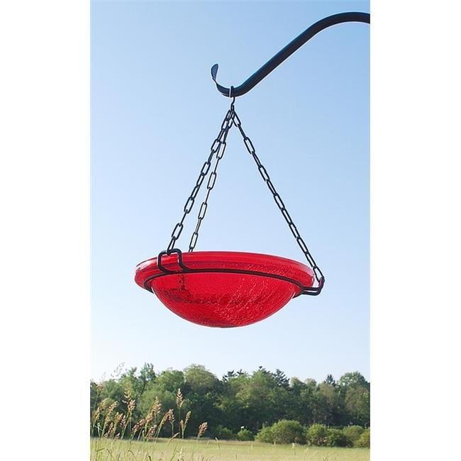 12.5" Tall Crackle Glass Hanging Birdbath Bowl Red - Achla Designs: Weather-Resistant, No Assembly, Iron Chain