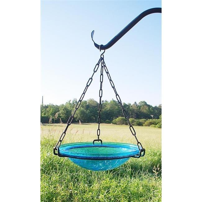 Teal Crackle Glass Hanging Birdbath with Iron Chain