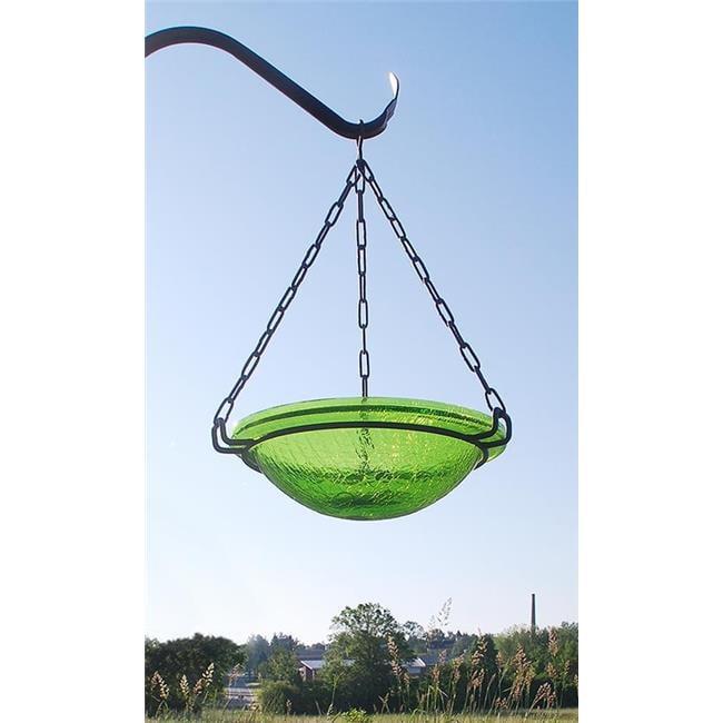 12.5" Crackle Glass Hanging Birdbath Bowl Fern Green - ACHLA Designs: Weather-Resistant, No Assembly Required