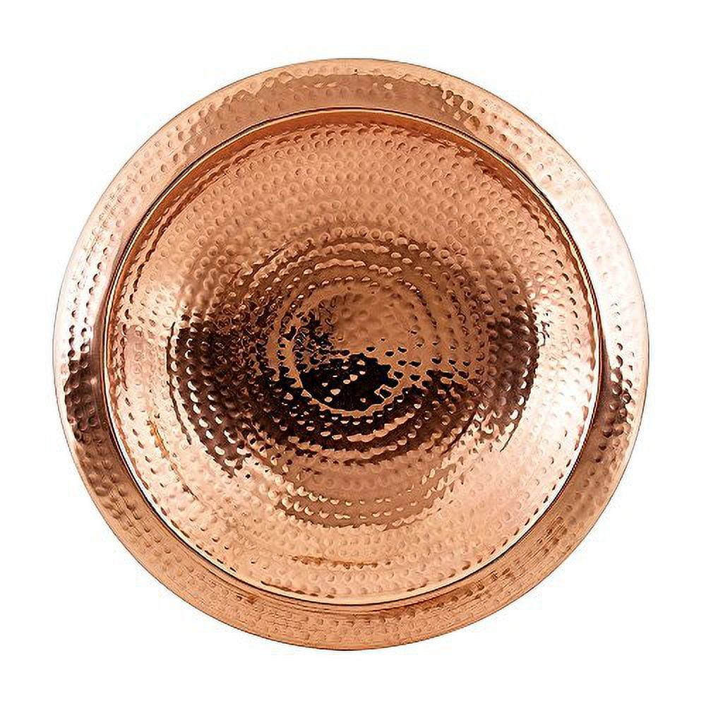 Hammered Copper Birdbath Bowl with Polished Rim