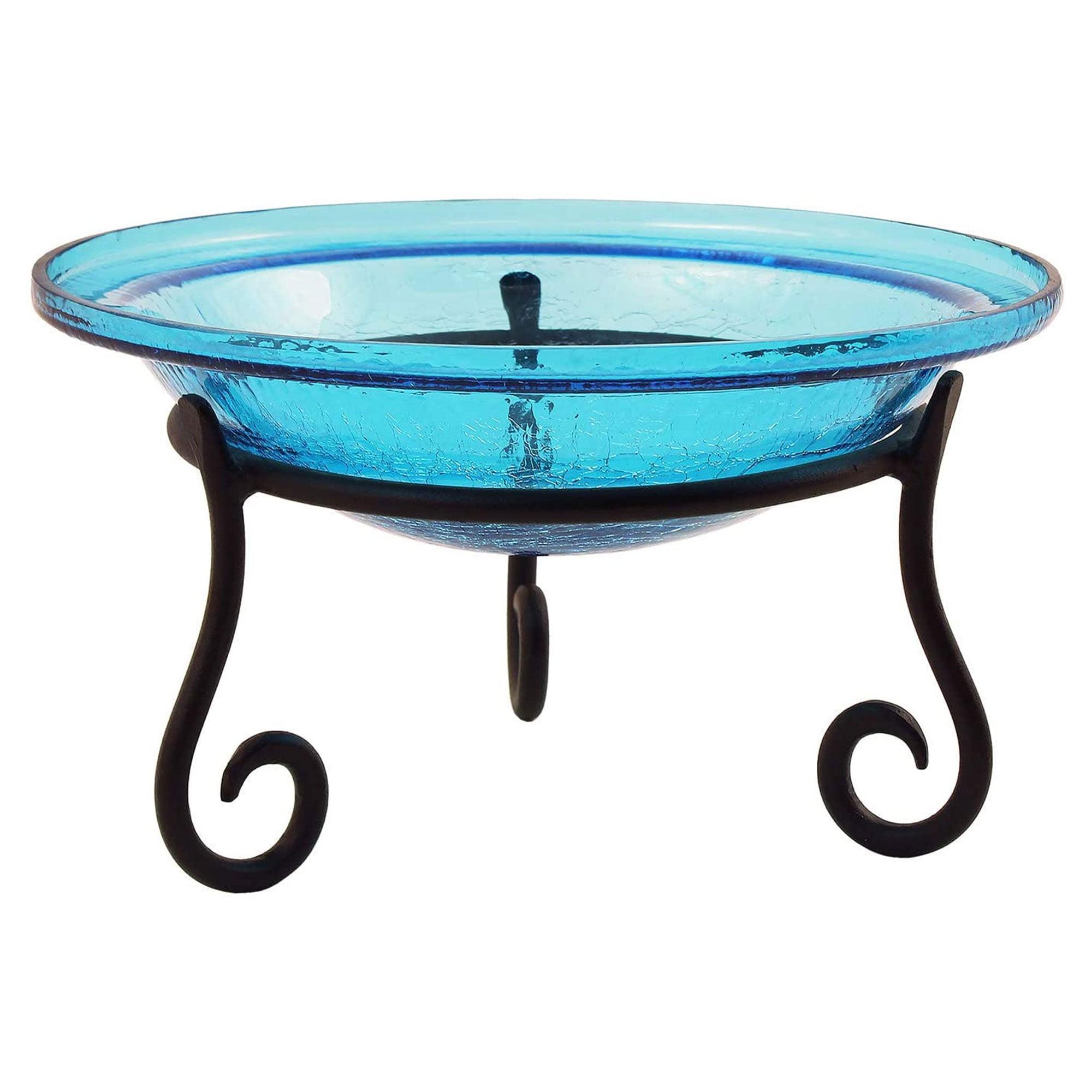 7" Reflective Crackle Glass Birdbath Bowl with Short Stand Teal Blue - Achla Designs: Weather-Resistant, No Assembly Required