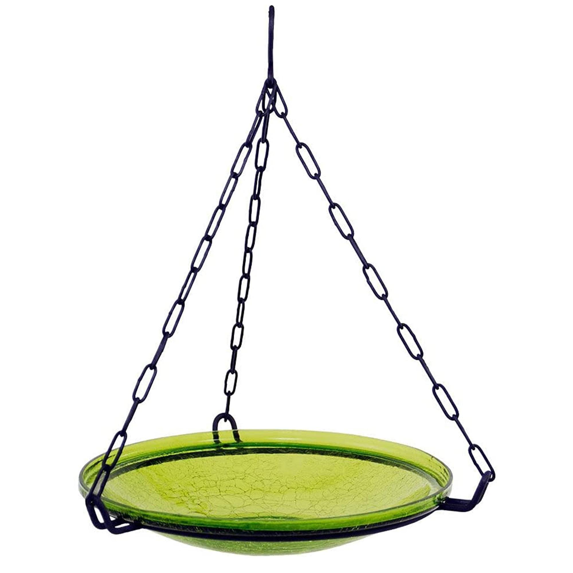 Fern Green Crackle Glass Birdbath with Rail Mount Bracket