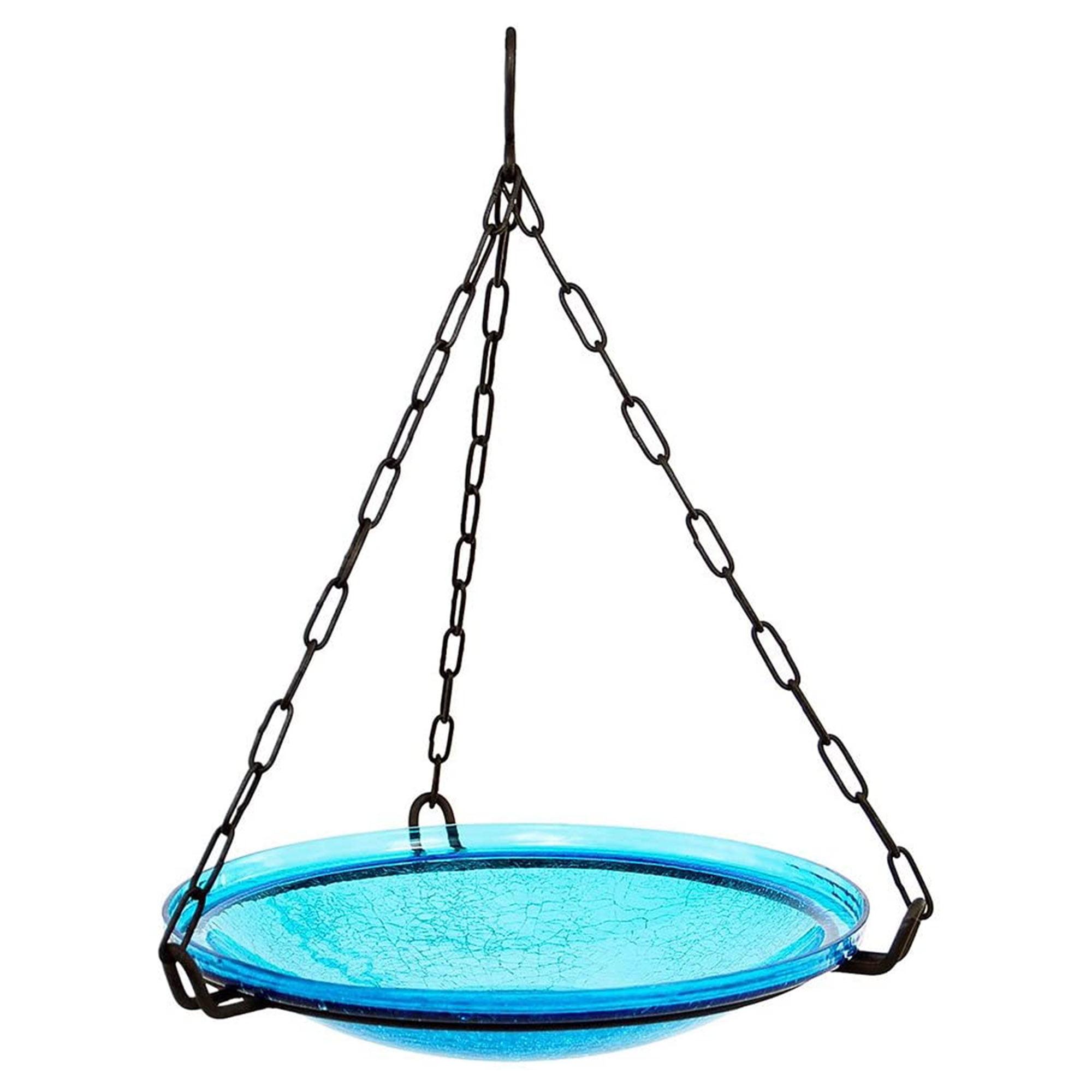 17" Reflective Crackle Glass Hanging Birdbath Bowl Teal Blue - Achla Designs