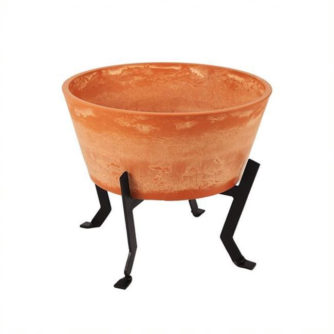 ACHLA Designs Planter Pot Denise: Rustic Terra Cotta, Wrought Iron Stand, No Drainage Hole, 16"x16"x14.75"