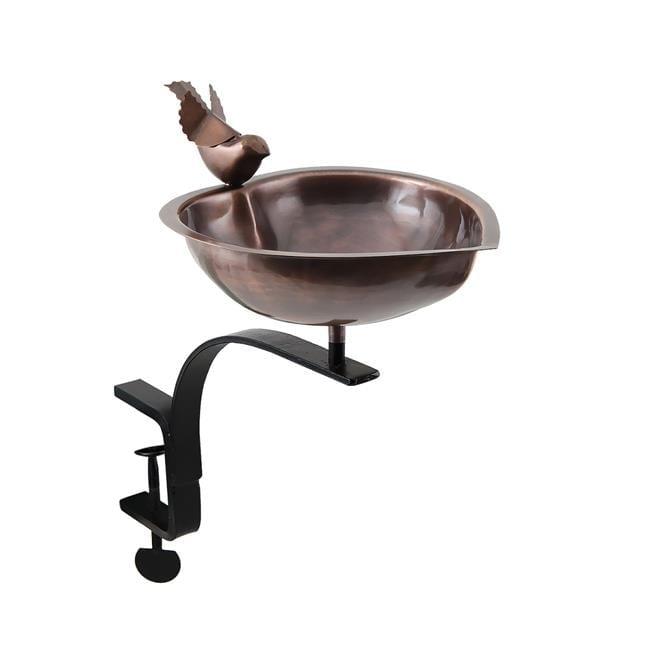 15.7" Copper Heart Shaped Birdbath with Iron Rail Mount