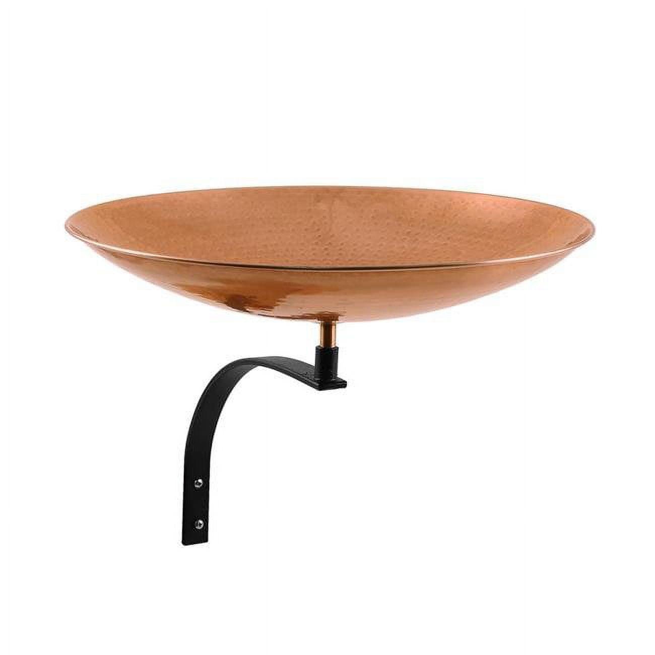 Polished Copper Wall-Mounted Birdbath with Black Iron Bracket