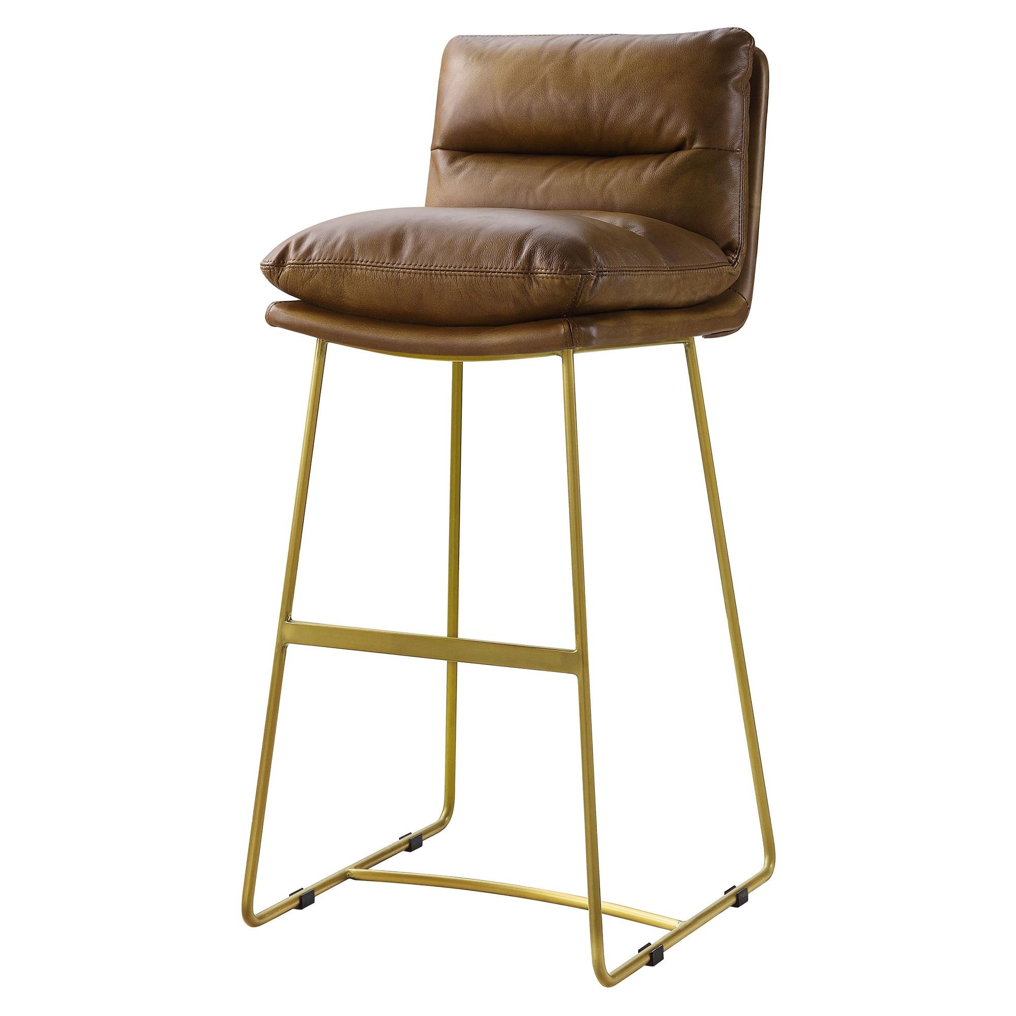 18" Alsey Bar Chair Sahara - Acme Furniture: Leather Upholstery, Metal Base, No Assembly Required