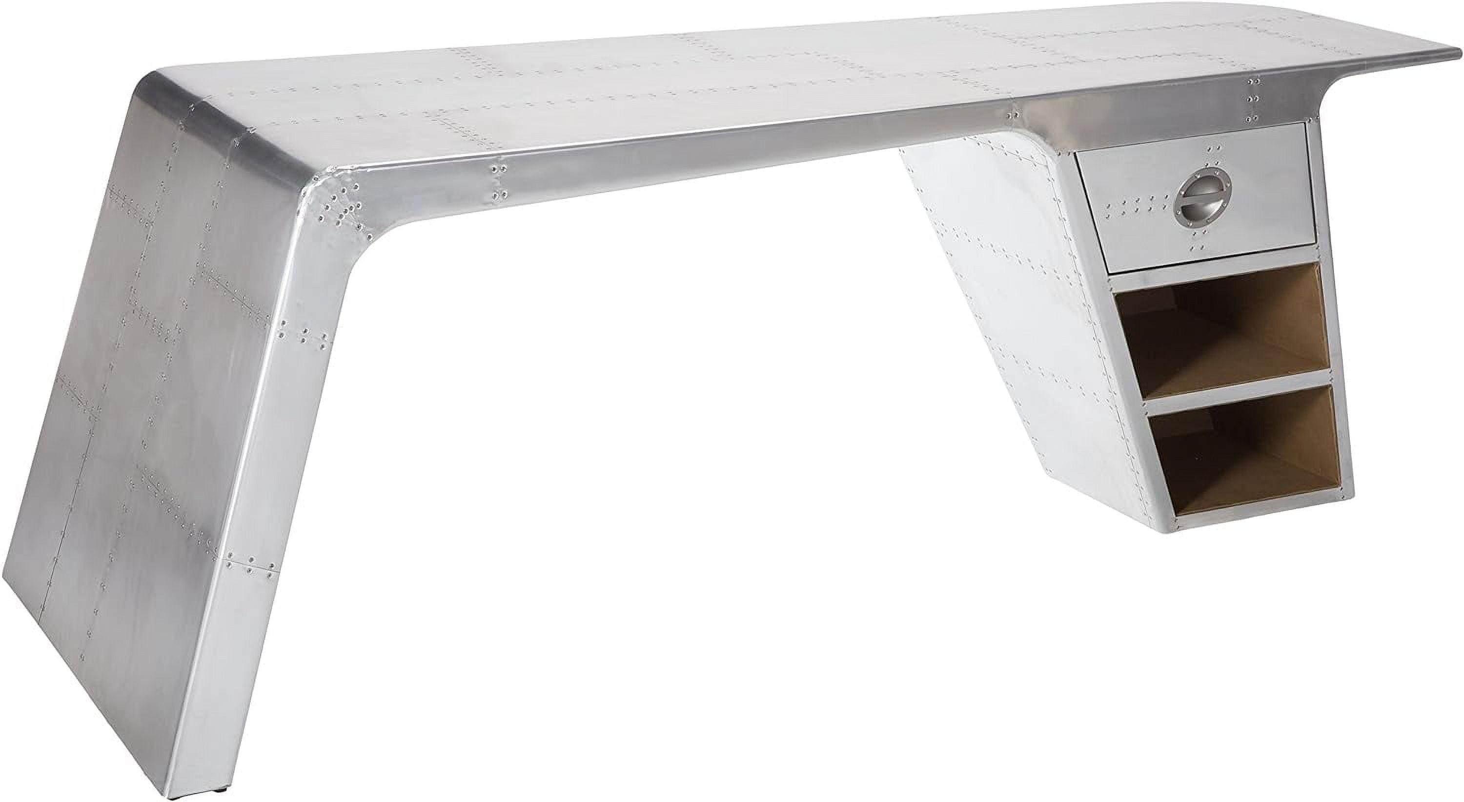 Brancaster 71'' Silver Aviation-Inspired Desk with Drawer and Shelves