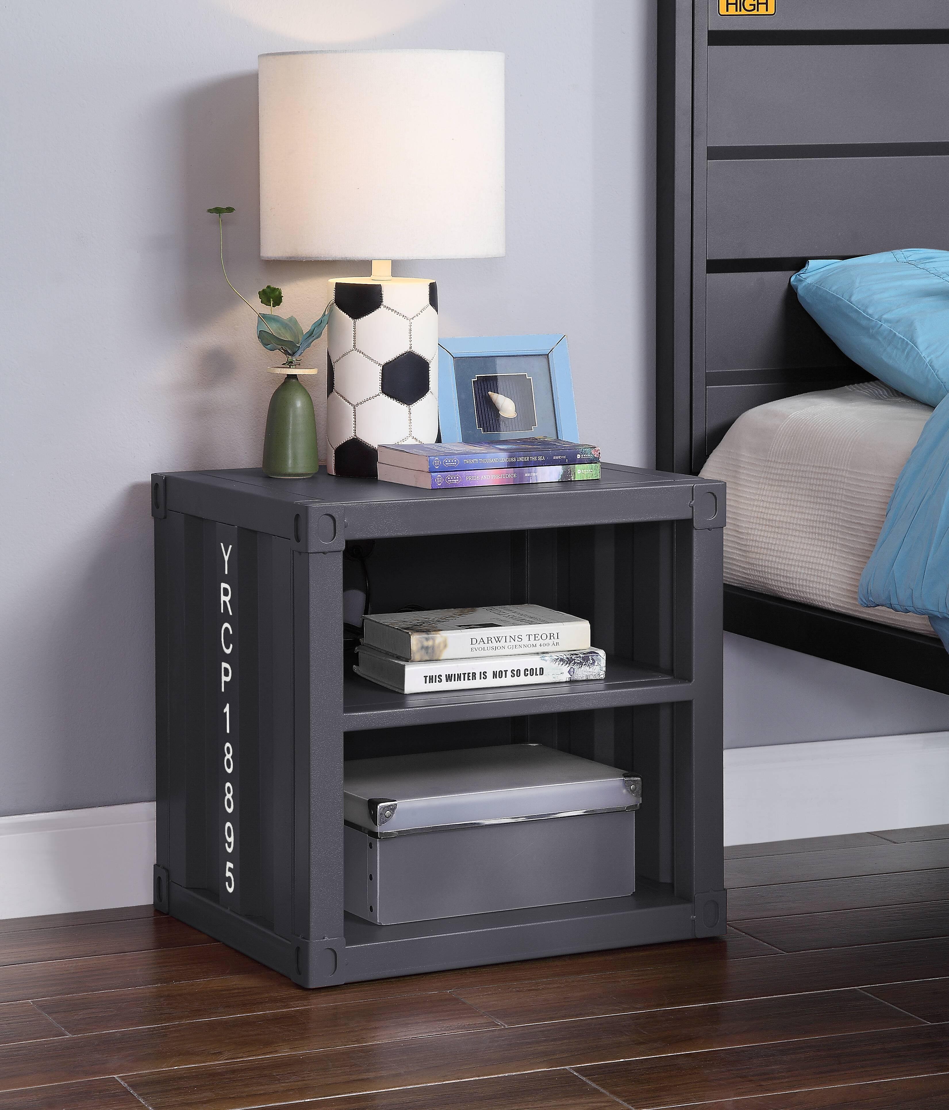 F&L Homes Studio Cargo Metal Nightstand W/USB