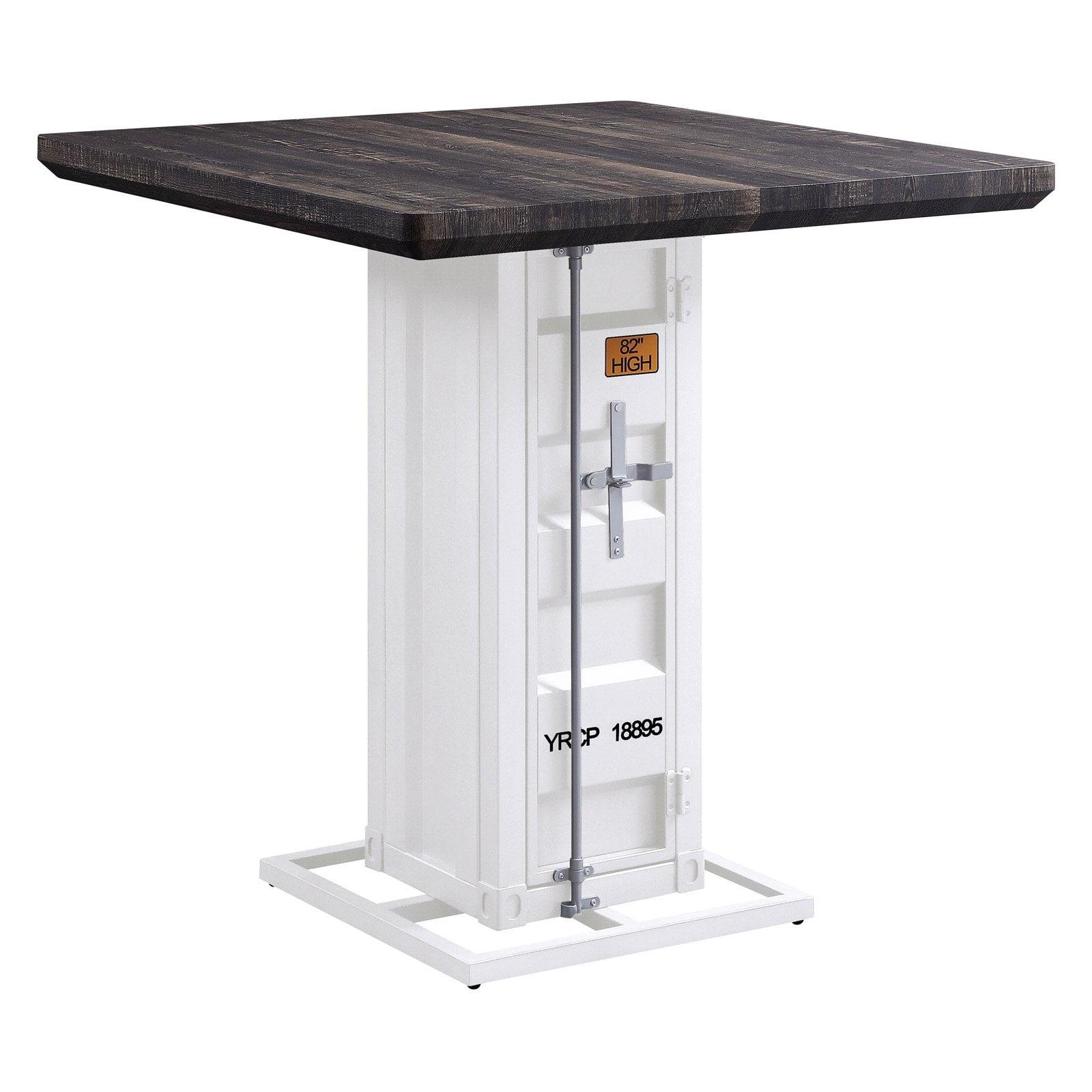 36" Cargo Accent Table Antique Walnut/White - Acme Furniture: Square Counter Height, 4-Seater, Wood & Metal Frame