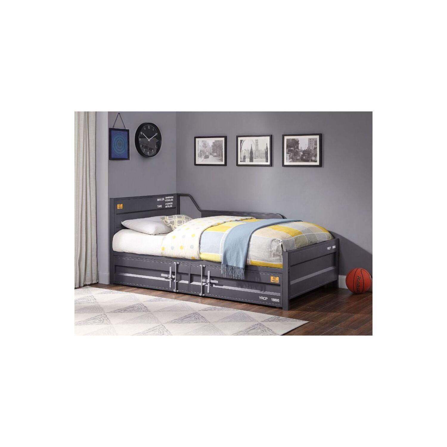 Cargo Twin Daybed with Trundle and Wood Headboard, Gunmetal