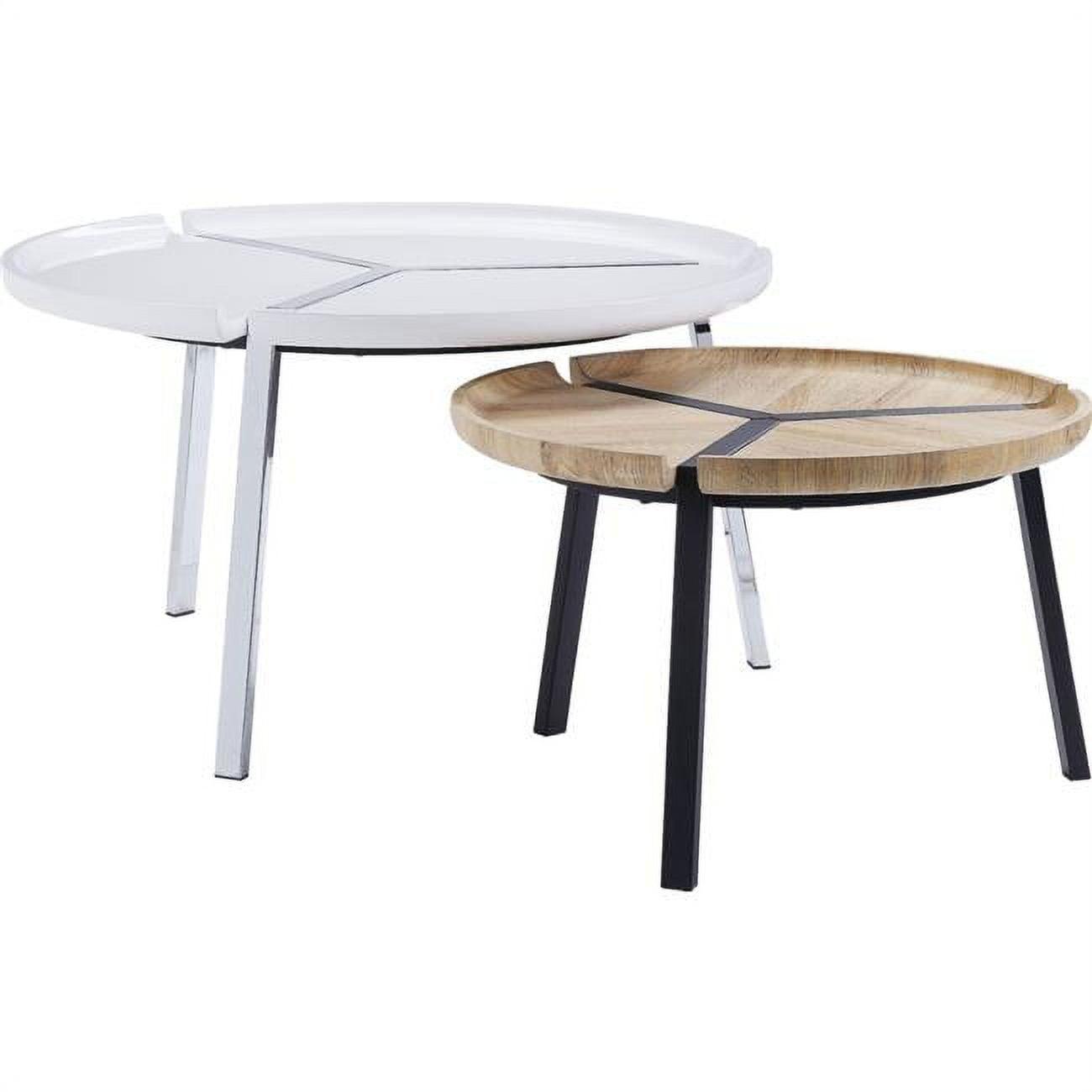 White and Natural Round Wood Metal Nesting Tables