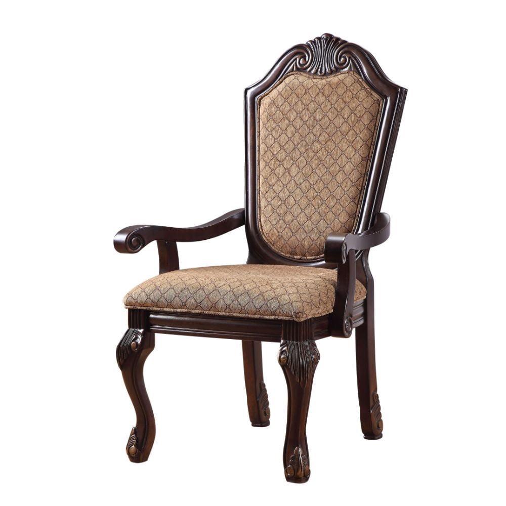 Espresso Floral Wood 29" Accent Dining Chair with Arm Rest