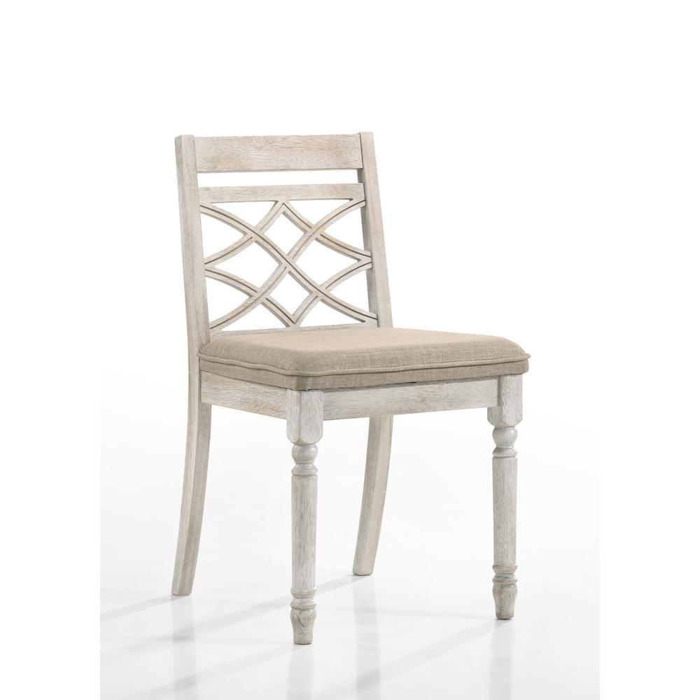 Cillin Side Chair (Set-2), Fabric & Antique White Finish