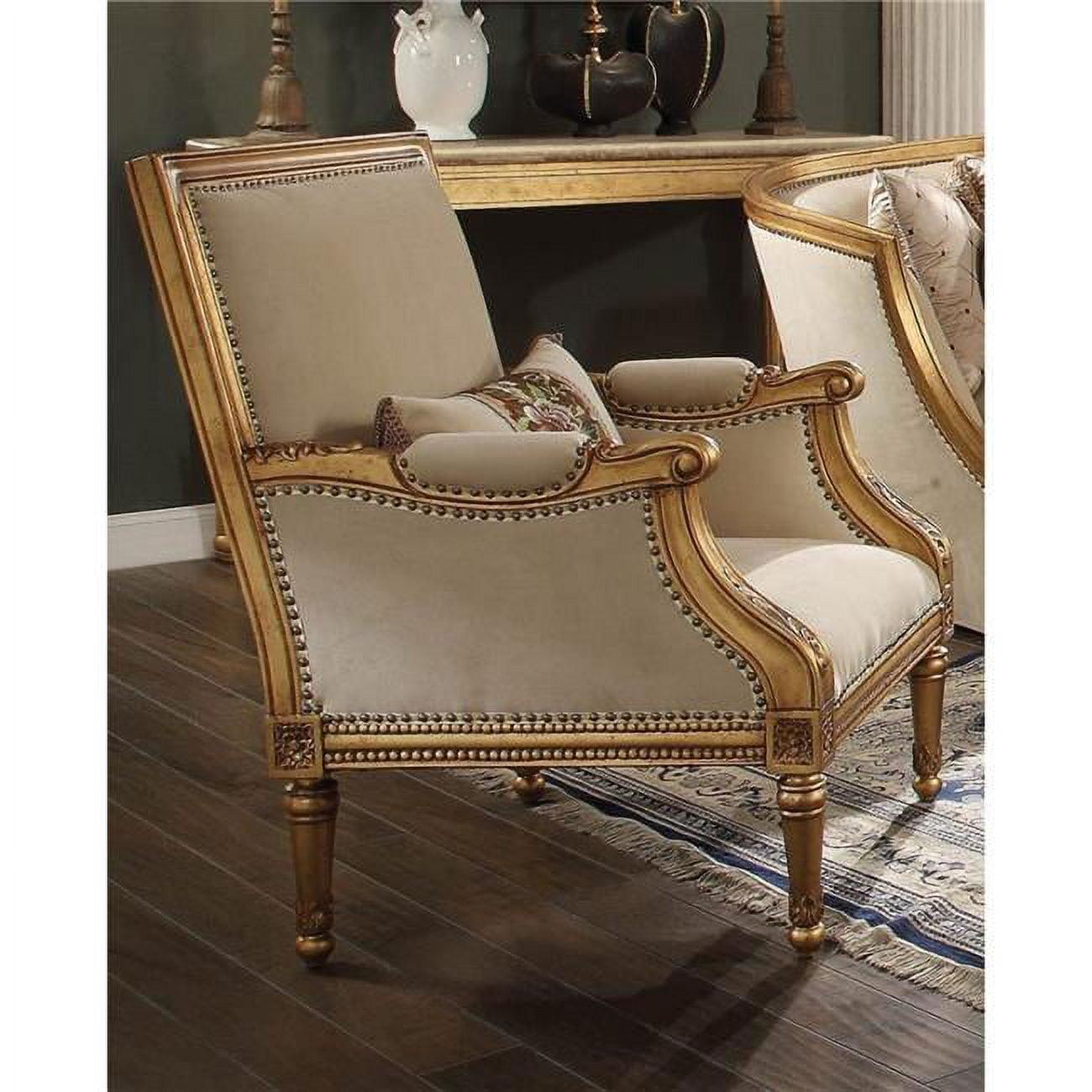 Antique Gold and Beige Velvet Barrel Accent Chair