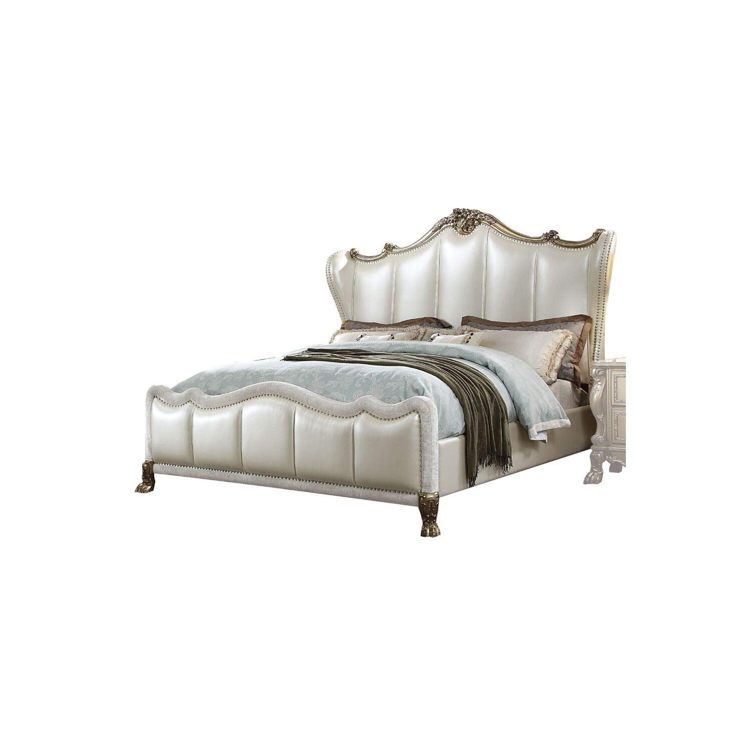 Elegant Champagne Gold Patina Tufted California King Bed with Nailhead Trim