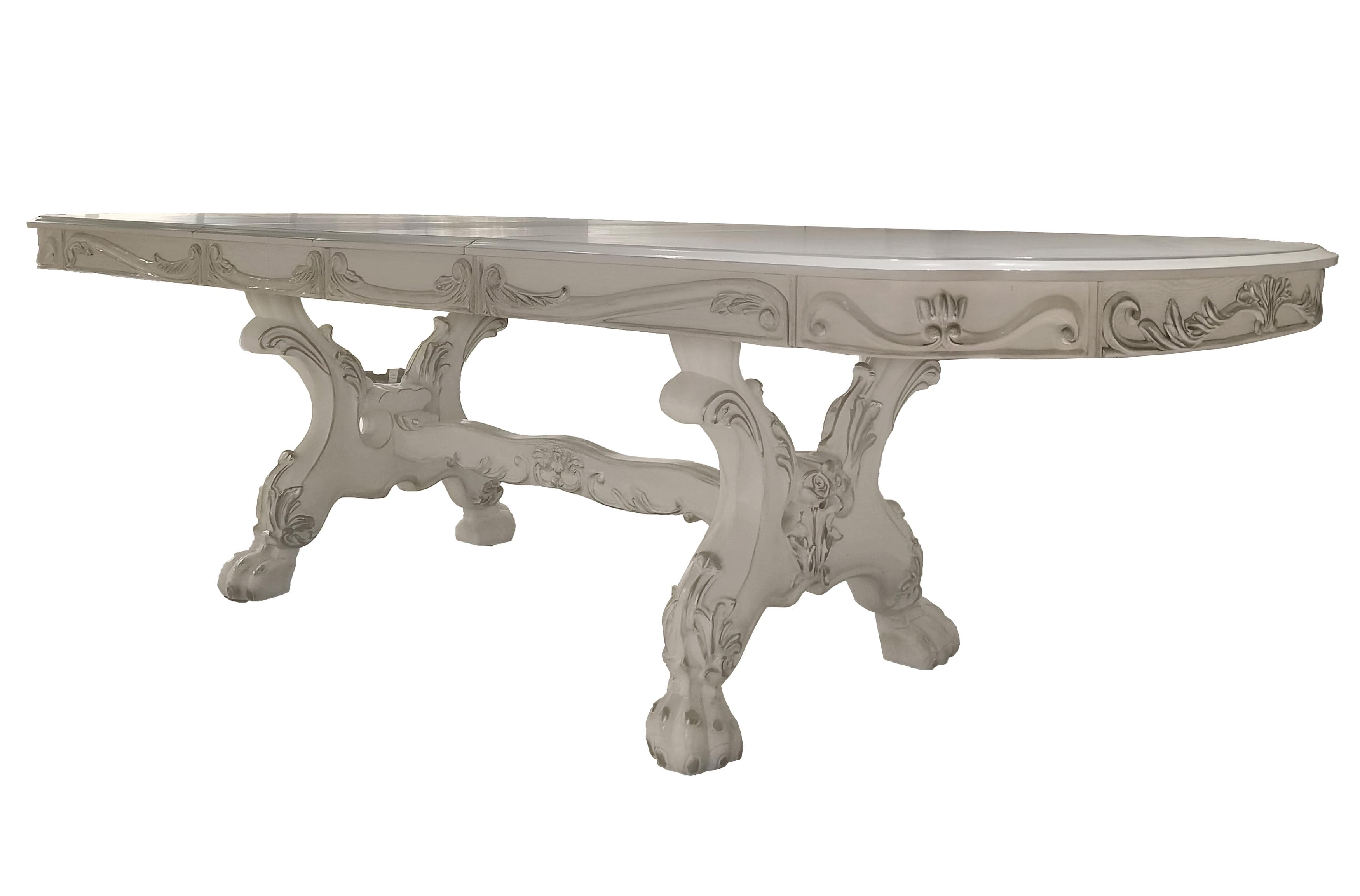 Bone White Extendable Rectangular Wood Dining Table