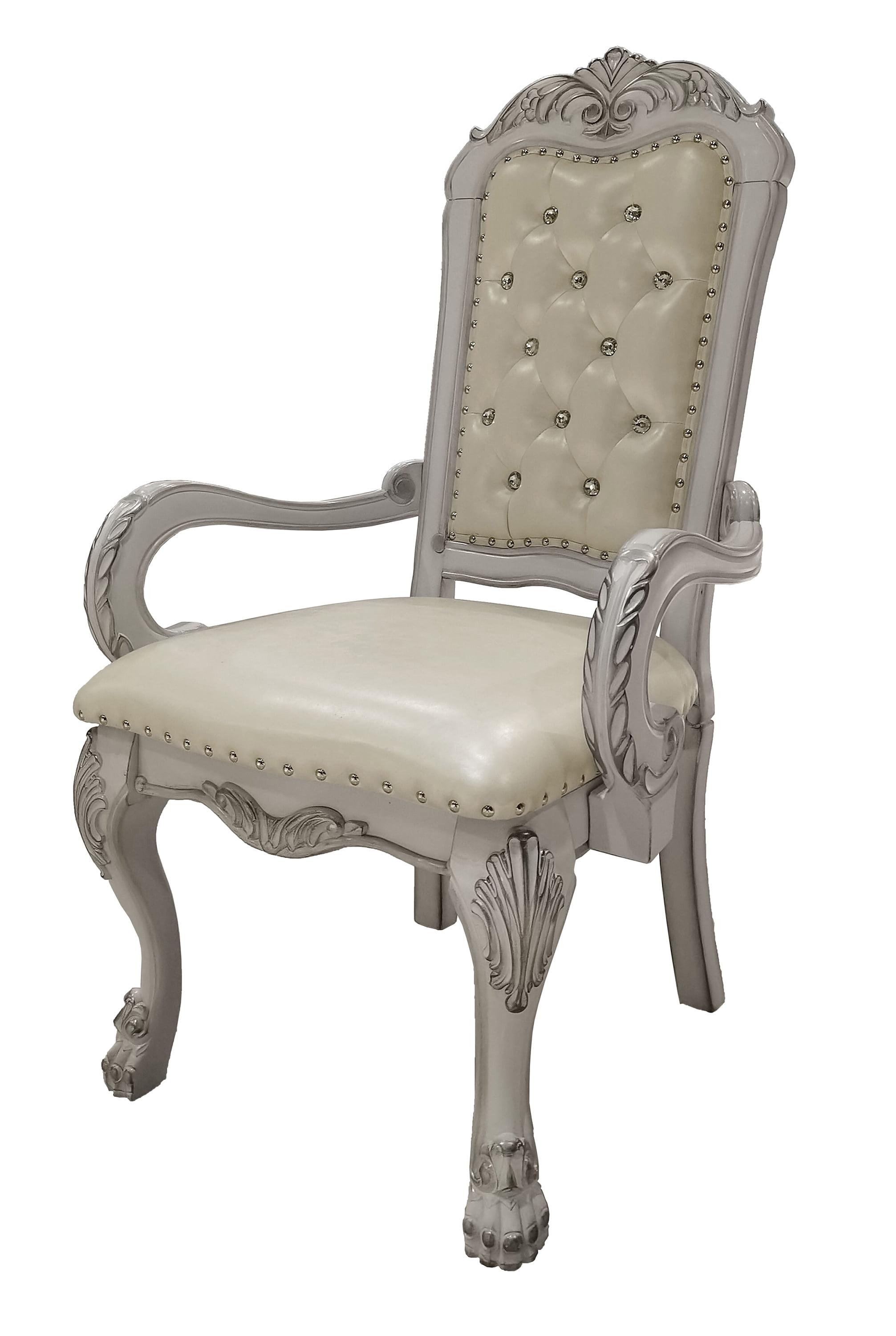 25.75" Dresden Dining Chair Synthetic Leather and Bone White Finish - Acme Furniture: Elegant Tufted Armrest, Wood Frame, No Assembly Required