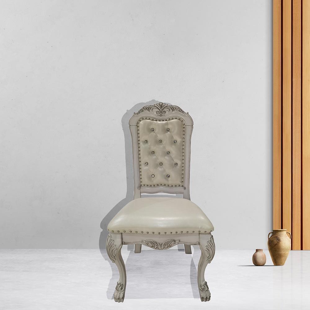 Bone White High Back Leather Upholstered Side Chair