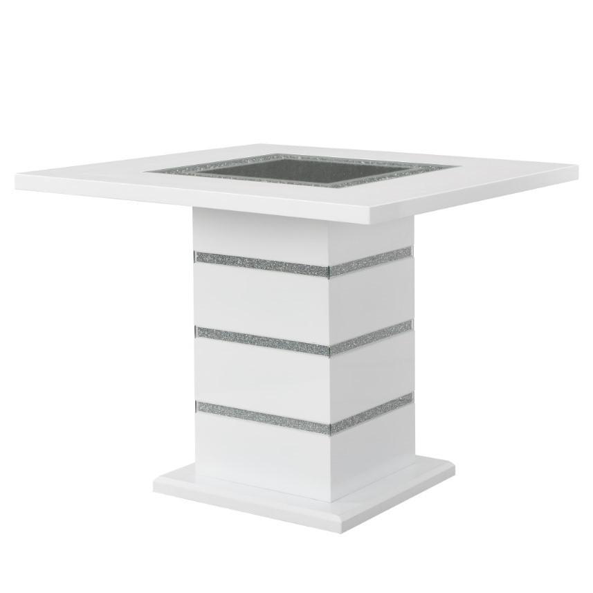 Elizaveta Dining Table Faux Crystal Diamonds White High Gloss Finish - Acme Furniture