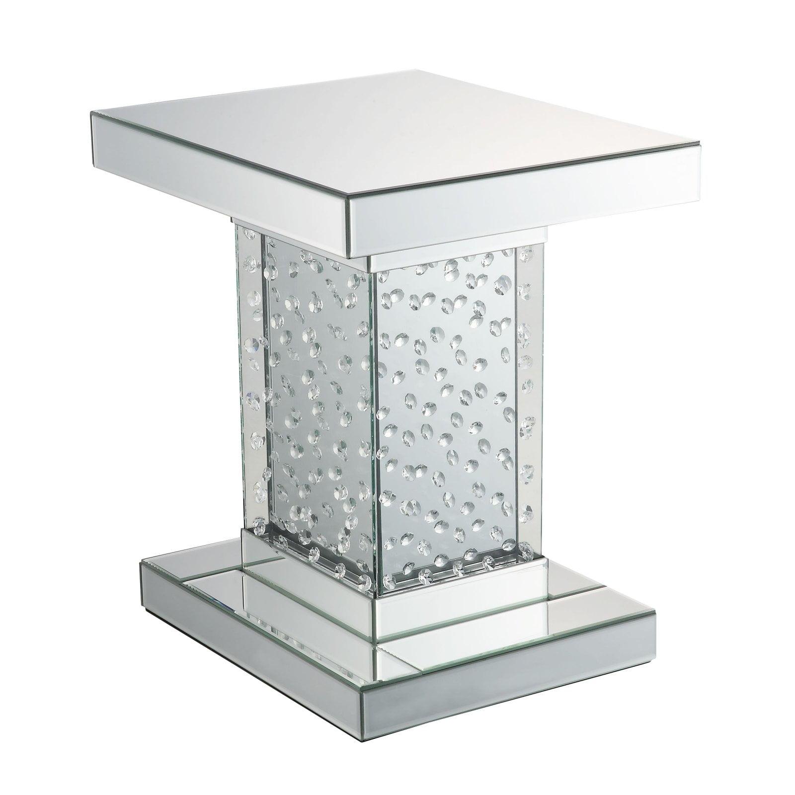 Nysa 16" Mirrored Glass End Table with Faux Crystals