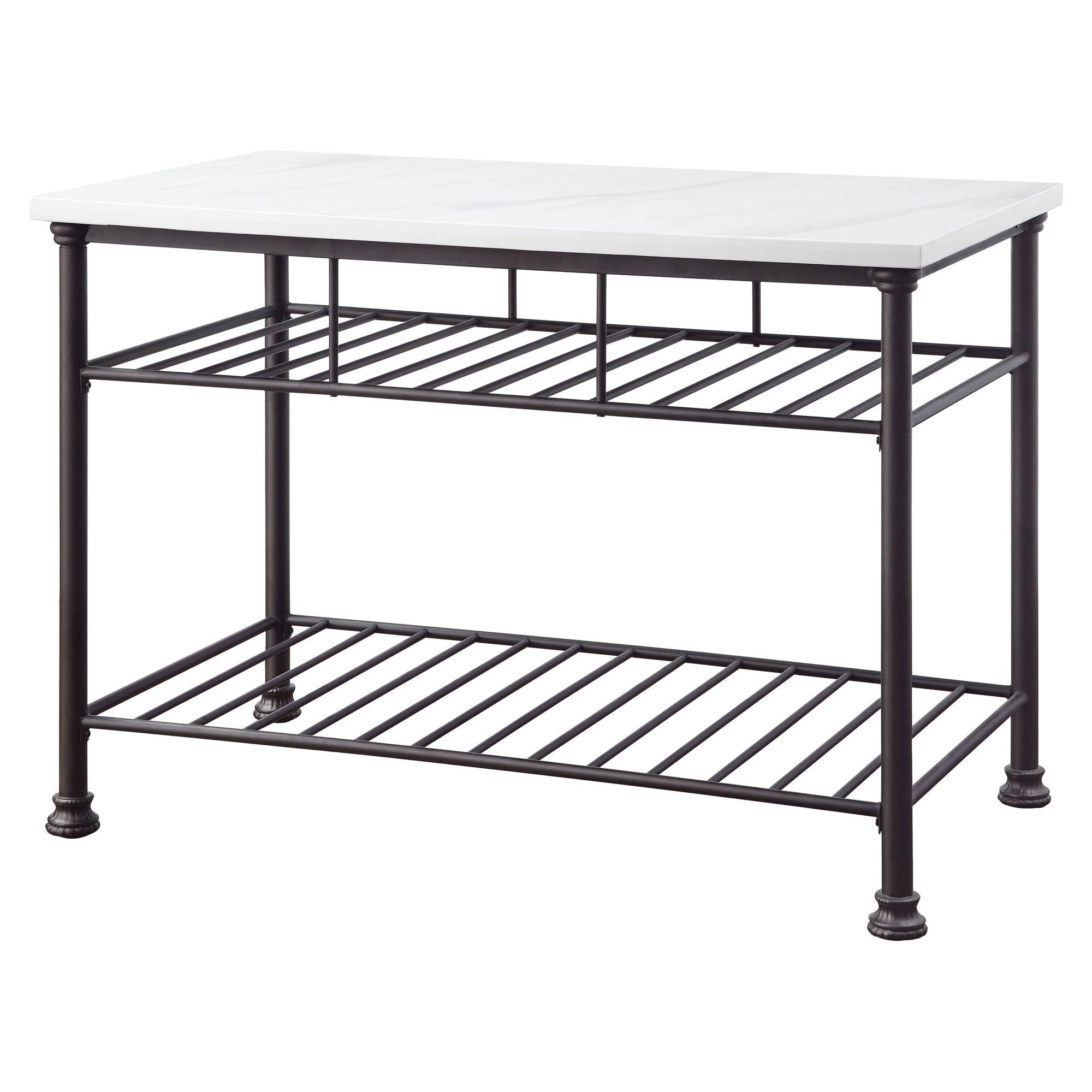 Freyja White and Gray Kitchen Island with Metal Shelves