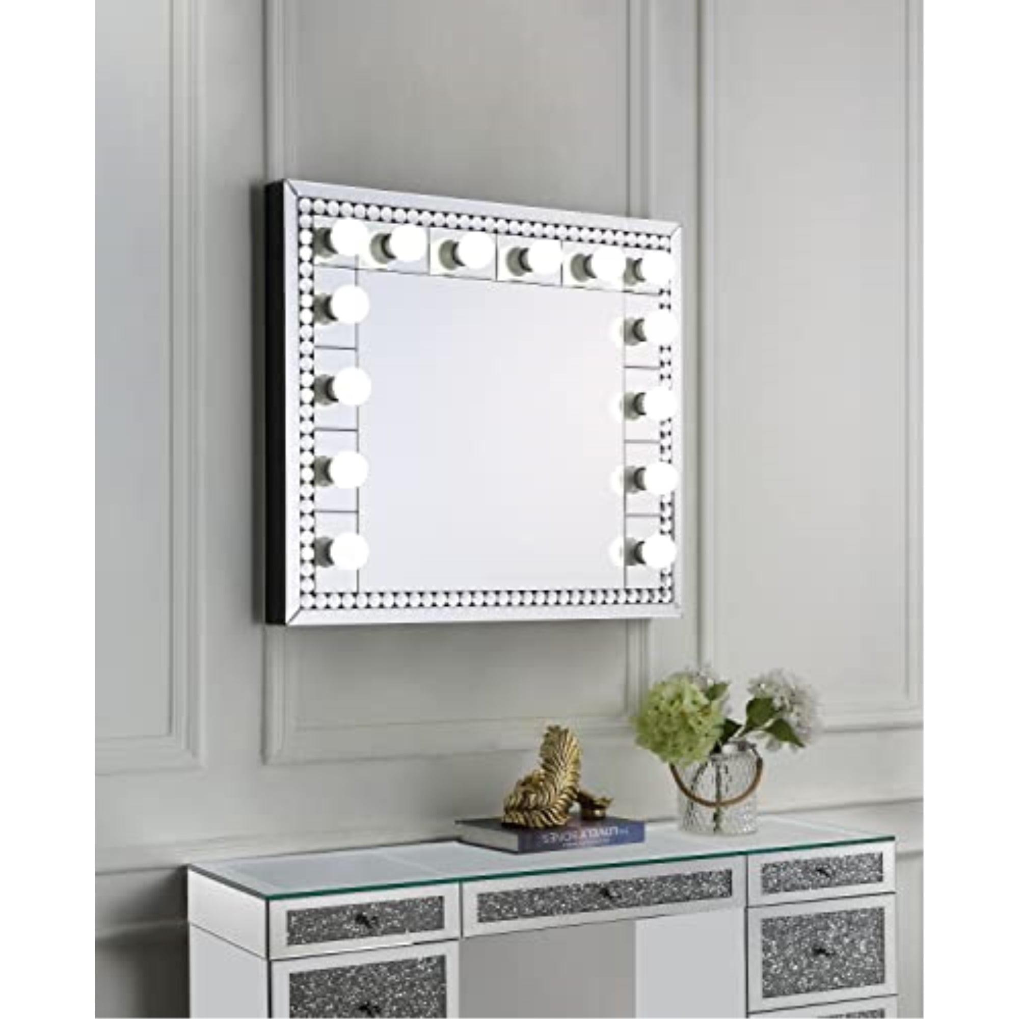 Elegant Rectangular Gold Wood Vanity Mirror with Beveled Edges