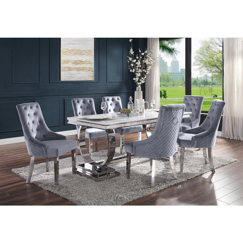 ColourTree Faux Marble Top Metal Base Dining Table