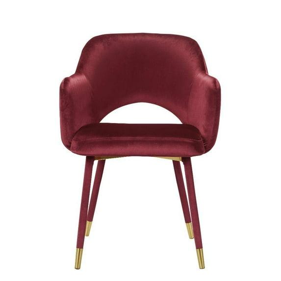 ACME Applewood Velvet Upholstered Accent Chair in Bordeaux Red and Gold
