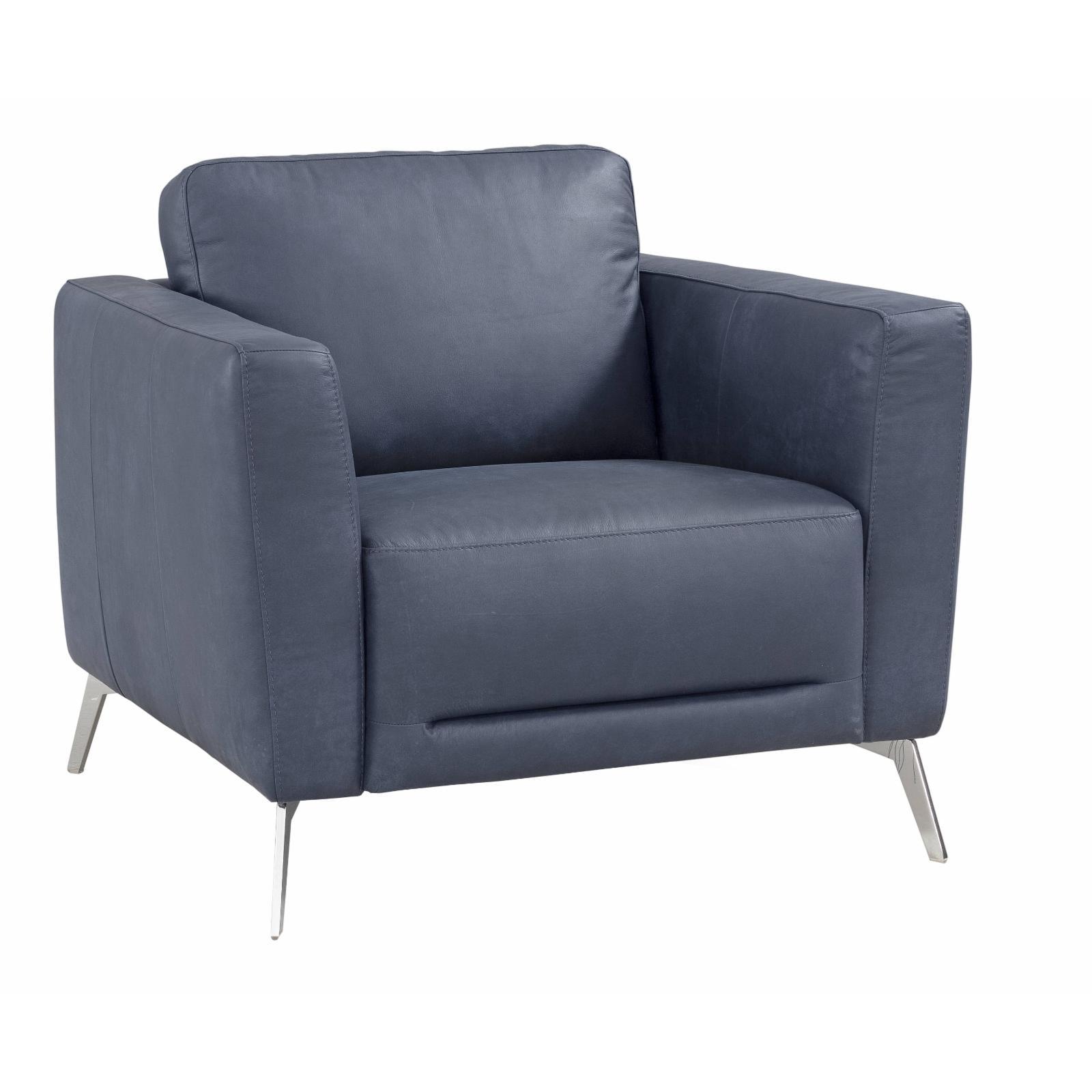 Serene Blue Leather Accent Chair with Chrome Legs