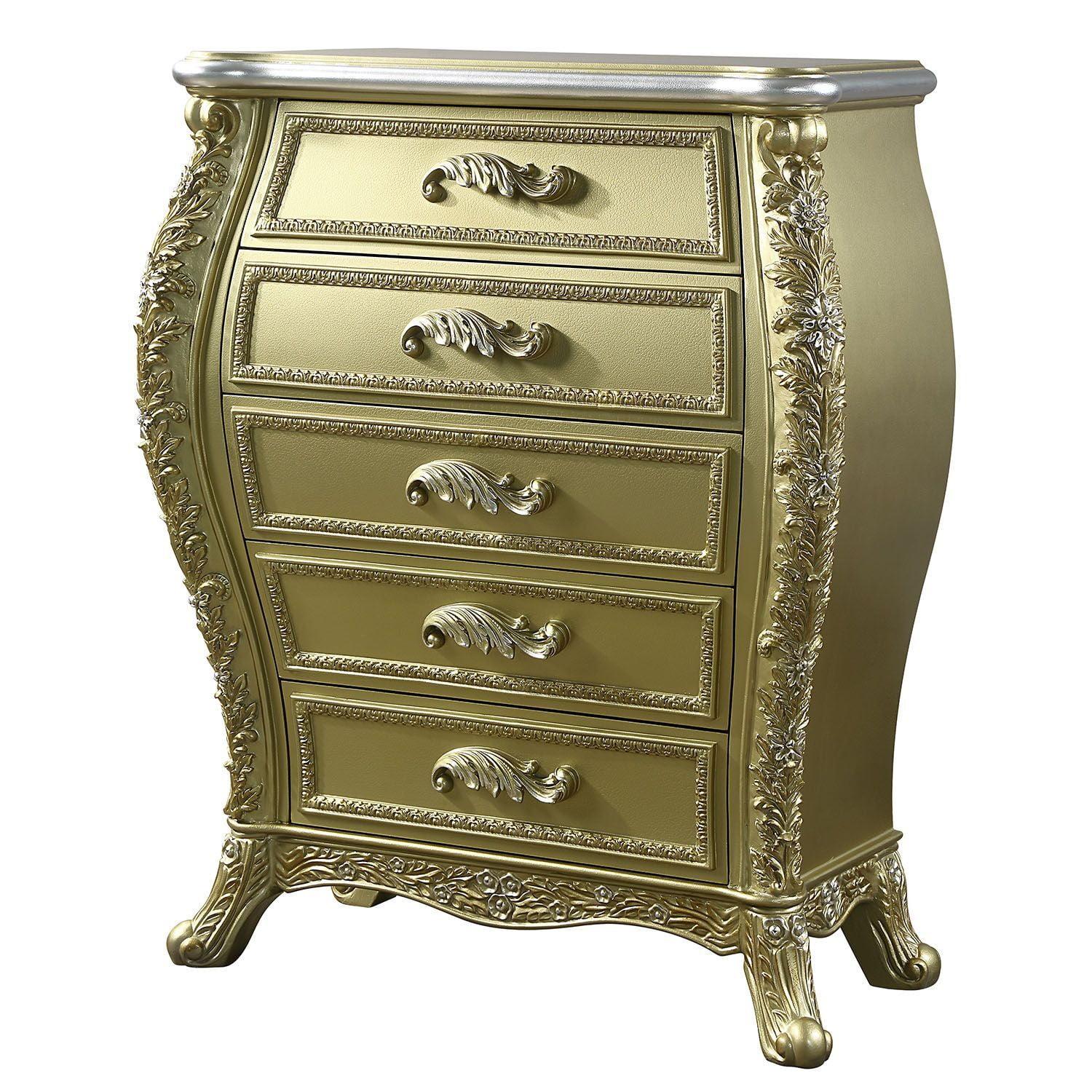 Acme Furniture 46" Cabriole Decorative Storage Drawer Gold Finish: 5-Drawer, Wood Composite, No Assembly Required