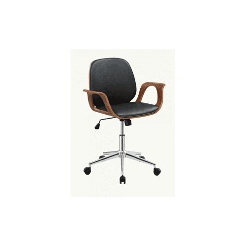 Modern Black Faux Leather and Walnut Wood Task Chair