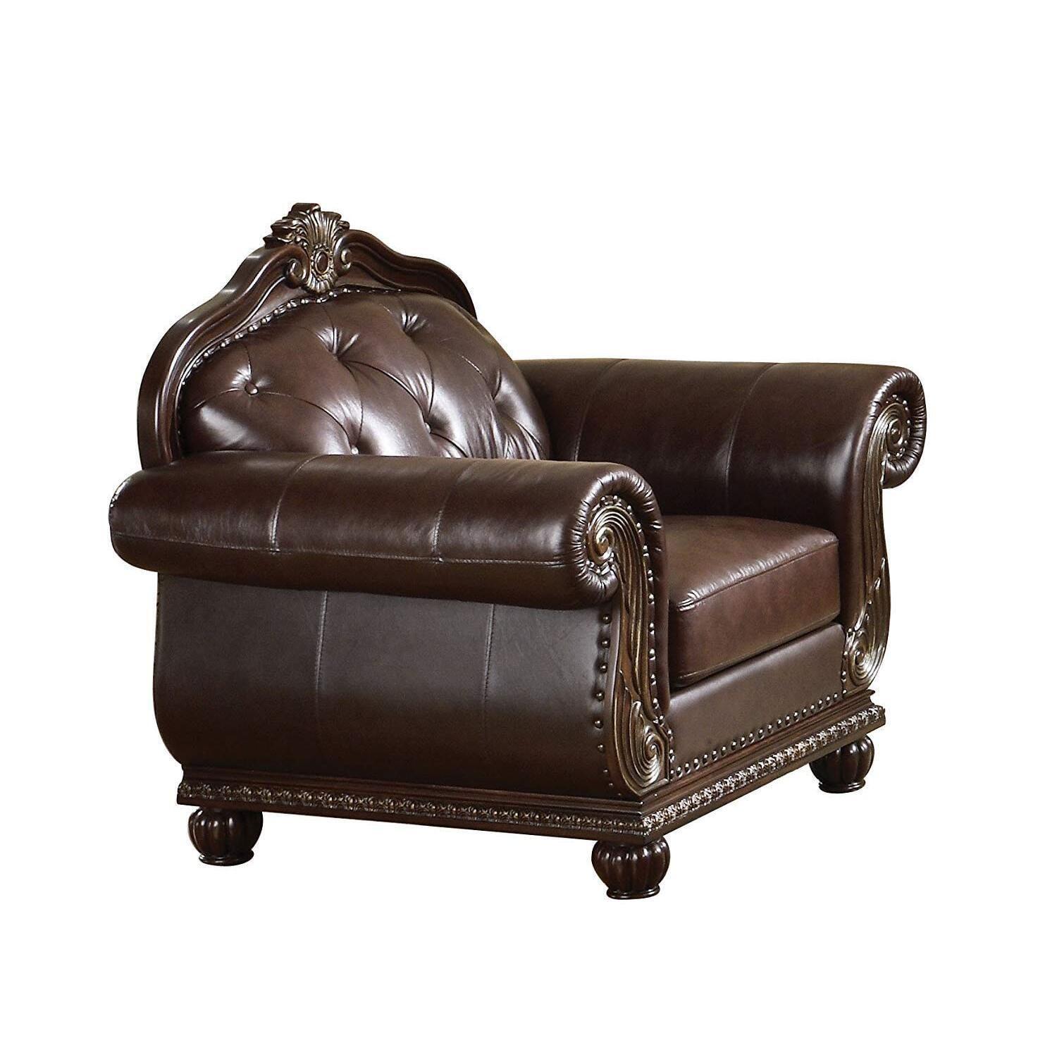 Espresso Vintage Elegance 47" Leather & Wood Accent Chair