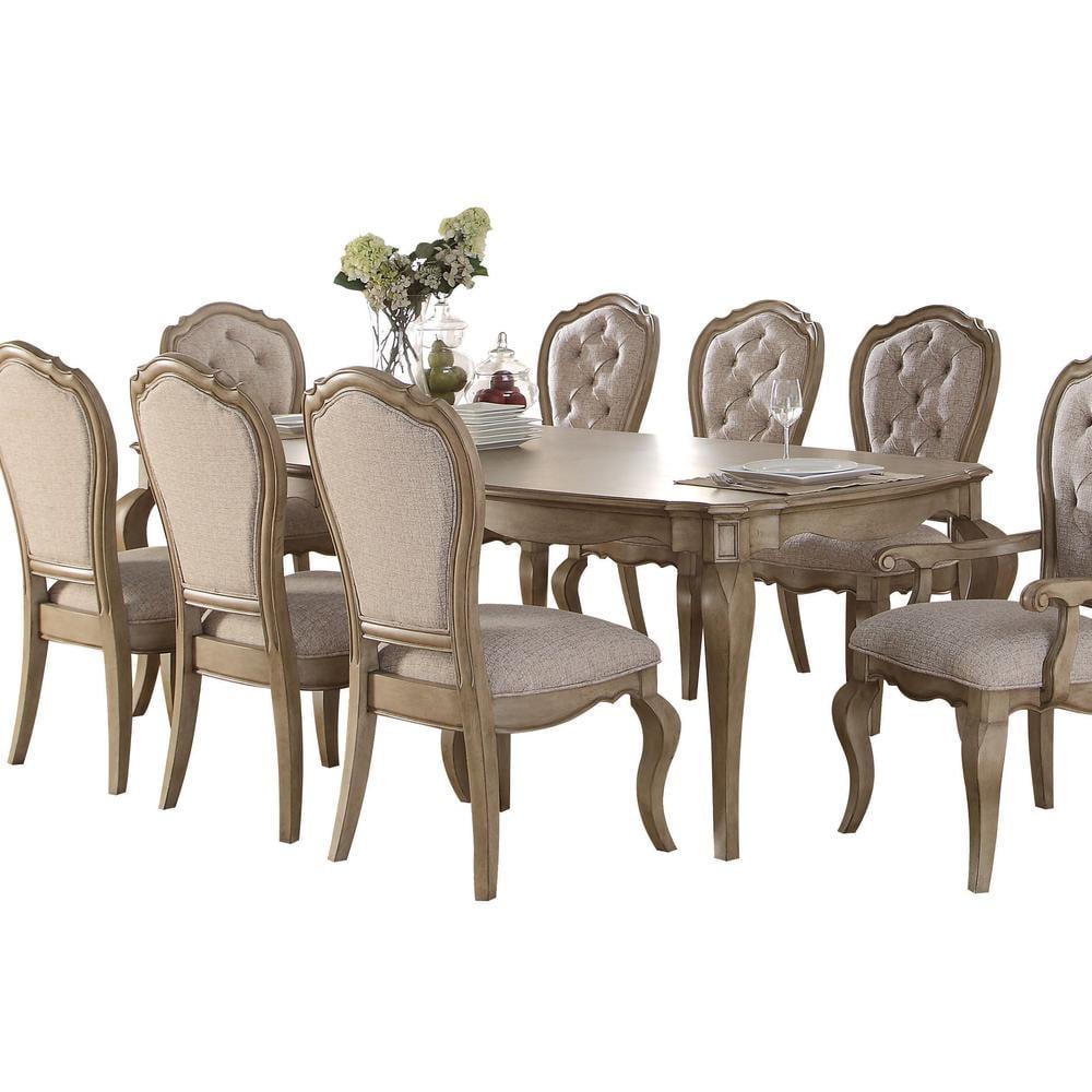 Transitional Curved Apron Extendable Dining Table in Antique Taupe